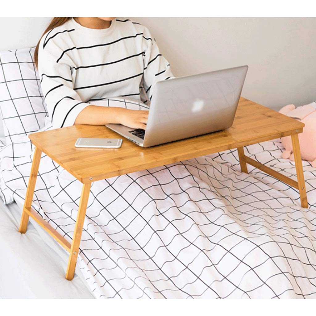Bamboo Folding Bed Tray Table with Adjustable Legs - Portable Compact Laptop Desk for Breakfast in Bed, Work from Home, Picnic & Outdoor Use - Yellow Foldable Serving Table with Strong Support & High Weight Capacity