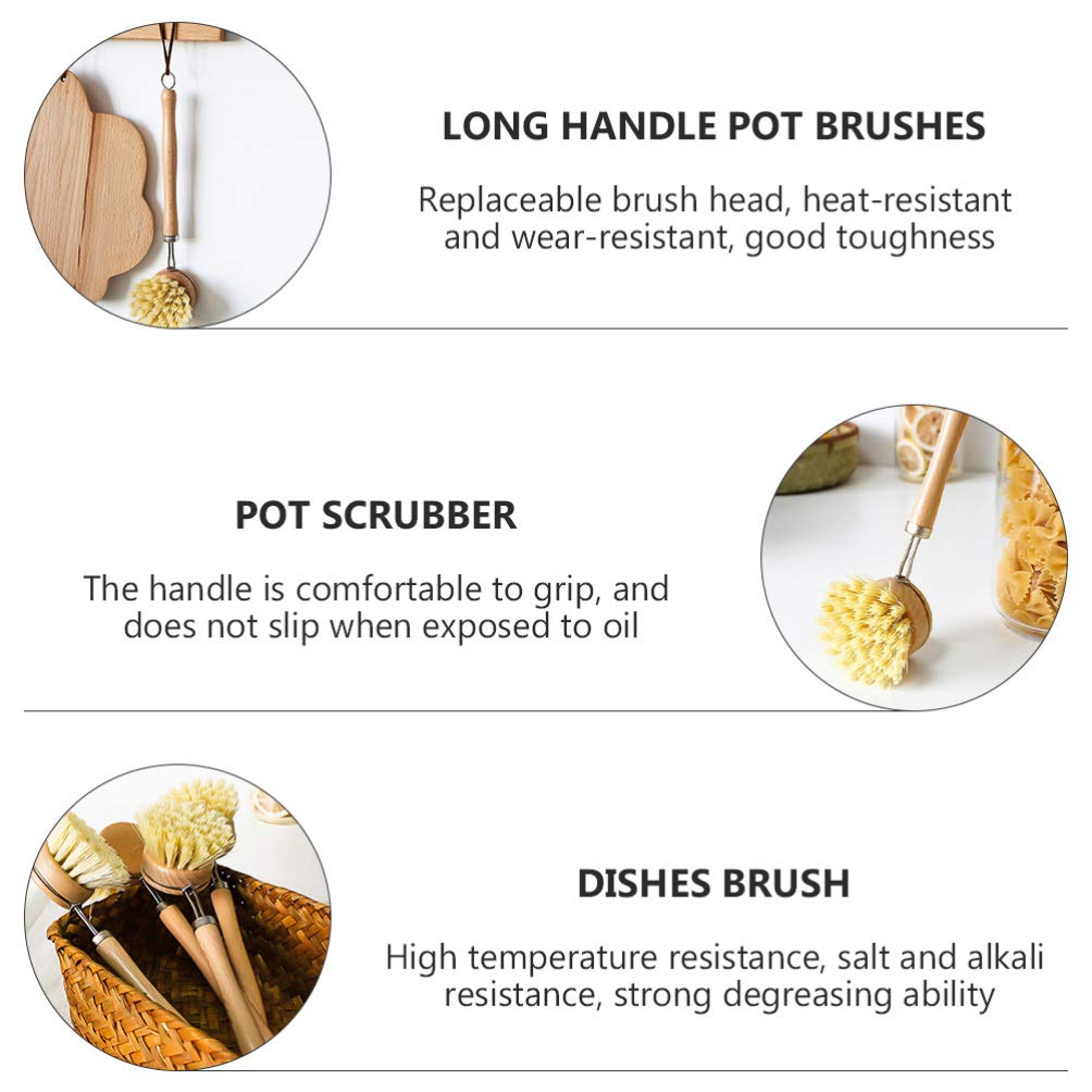 Hemoton 2-Pack Natural Sisal Dish Brush with Wooden Handle - Multi-Function Kitchen Sink Brush for Pots, Pans, Dishes & Tubs - Perfect for Deep Cleaning Cookware, Scrubbing Sinks & Bathroom Tiles