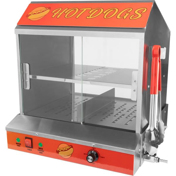 Commercial Hot Dog Steamer Machine - 34.5L Capacity, 1200W Power with Bun Warmer - Holds 175 Hot Dogs & 40 Buns - Great Northern Popcorn Hotdog Maker for Restaurants, Carnivals & Food Trucks