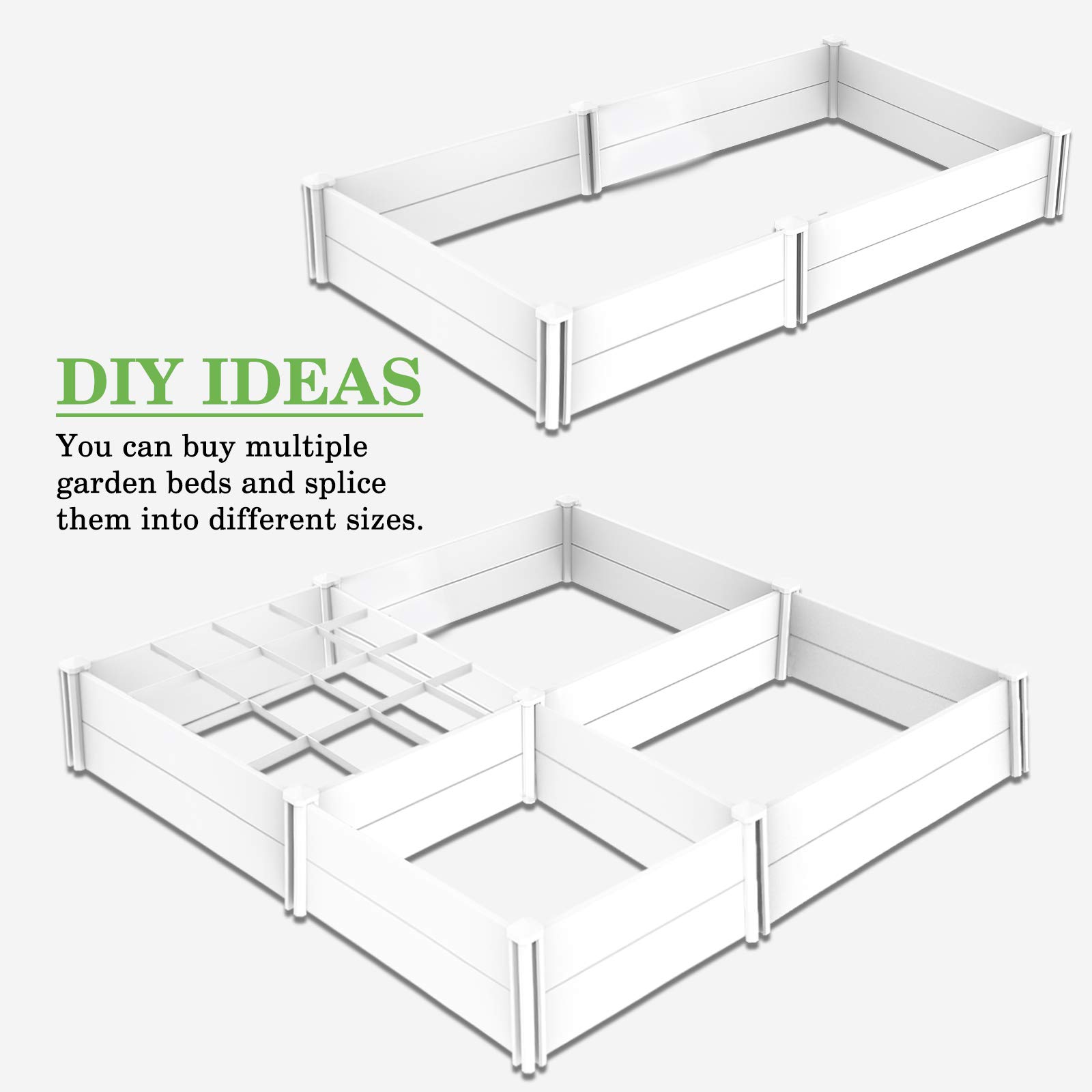 4x4 FT White Vinyl Raised Garden Bed with Grow Grid - Outdoor Planter Box for Vegetables, Flowers, Herbs - Perfect for Backyard Gardening, Patio Planting & Urban Farming