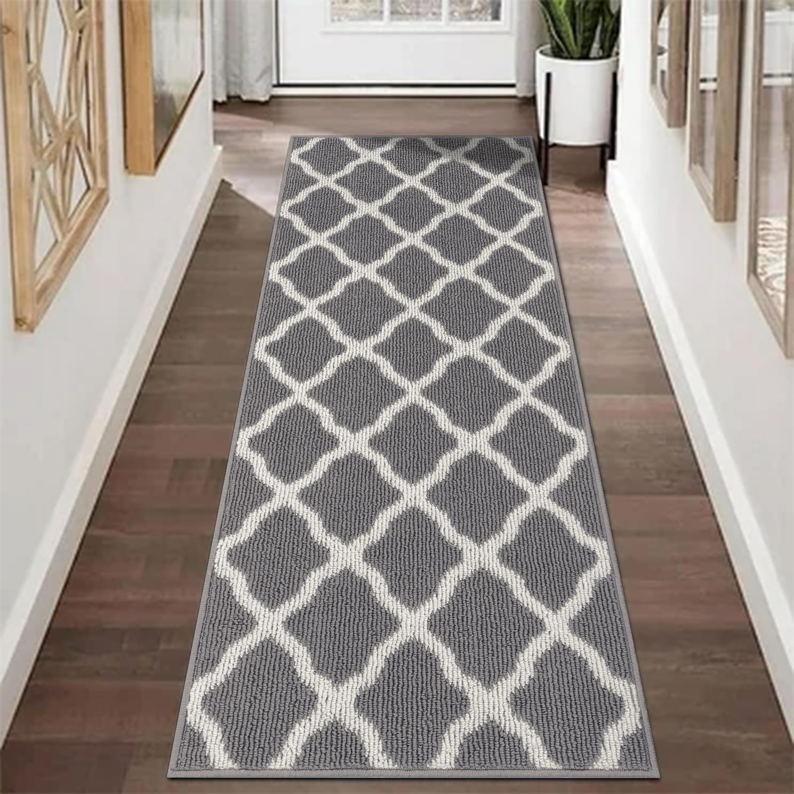 SHACOS 2x5 ft Washable Non-Slip Entryway Runner Rug with Rubber Backing - Dirt Trapping Floor Mat for Kitchen, Bedroom, Hallway, Laundry Room & Front Door (Light Gray) | Perfect for High Traffic Areas & Muddy Shoes