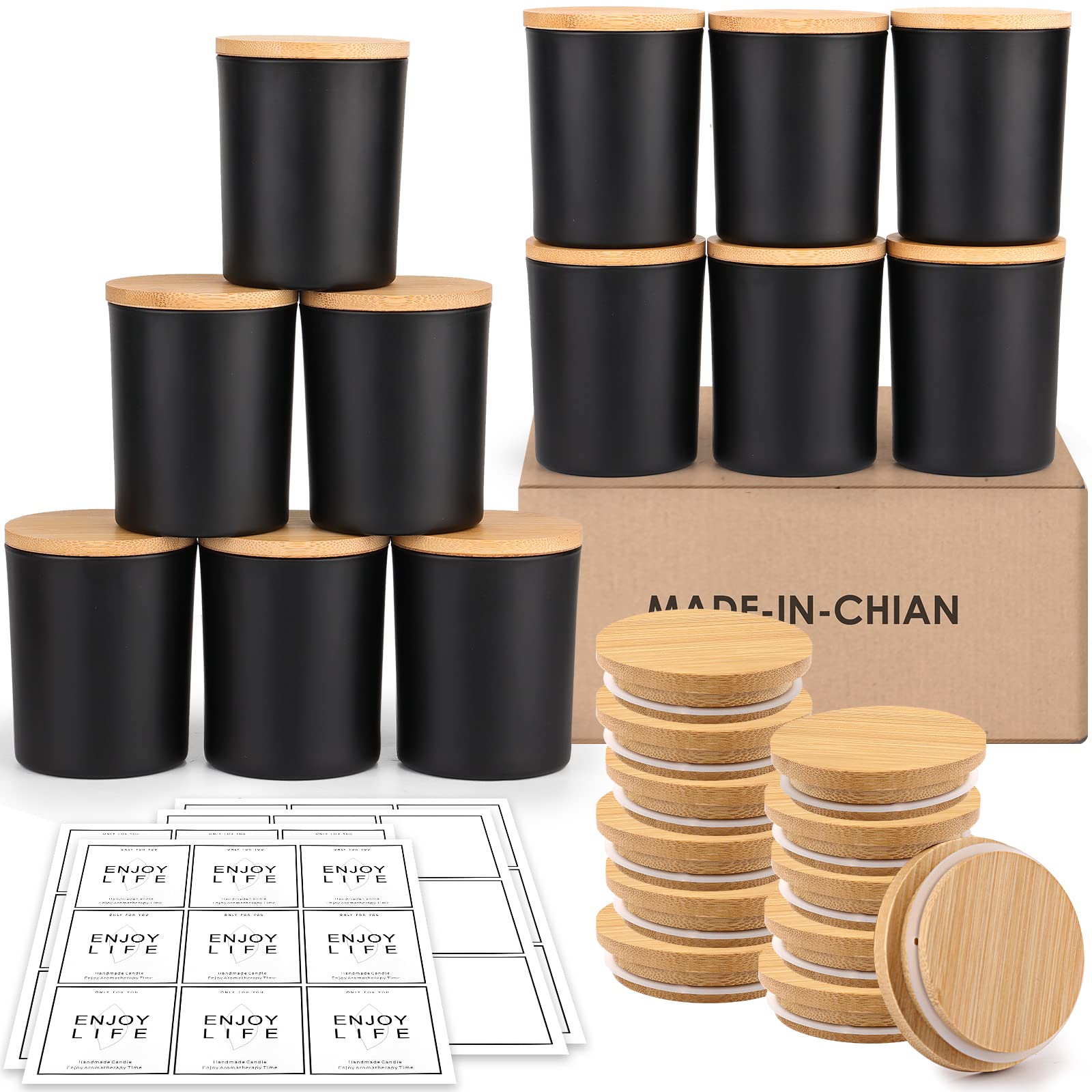 GOTIDEAL 12 Pack 6oz Frosted Black Candle Jars with Bamboo Lids - Bulk Empty Glass Containers for DIY Candle Making, Soy Wax, Aromatherapy - Perfect for Home Decor, Wedding Favors & Gift Packaging