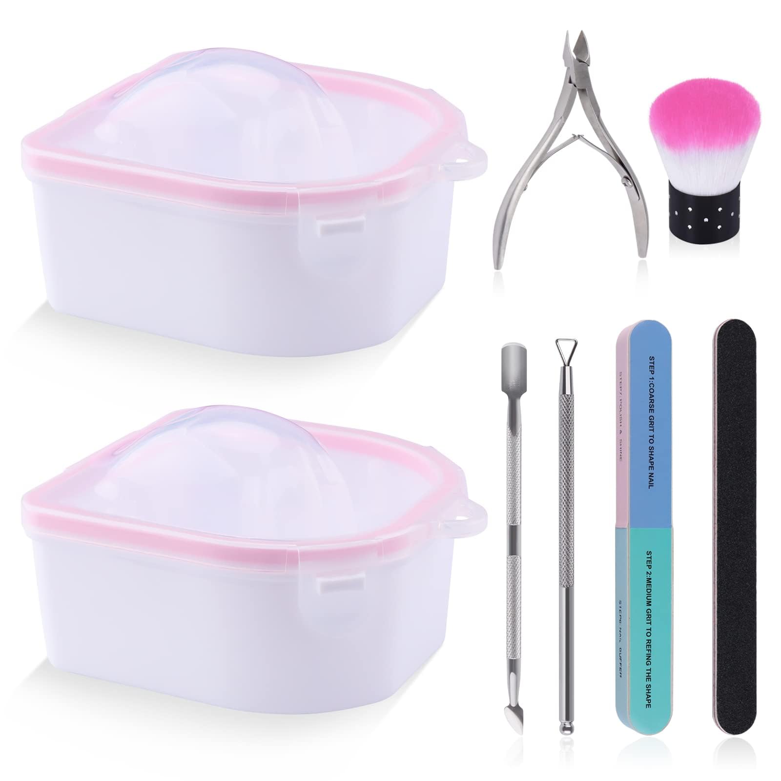 8PCS Nail Soak Bowl Set with Tools for Manicure & Pedicure at Home/Salon - Pink
