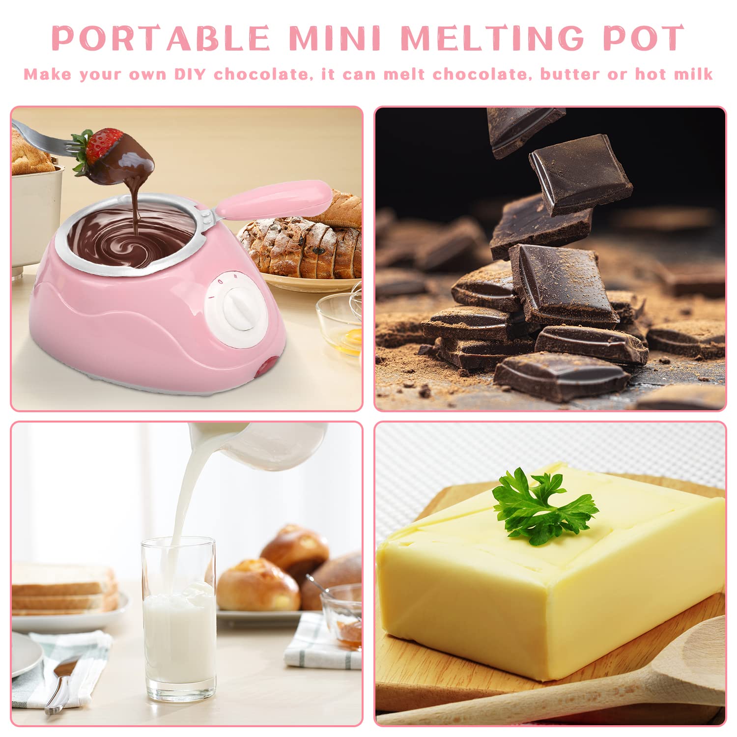 Mini Electric Fondue Pot Set - Chocolate Melter & Cheese Warmer Machine for Milk Chocolate, Candy, Butter - Perfect for Parties, Valentine's Day & Family Gatherings