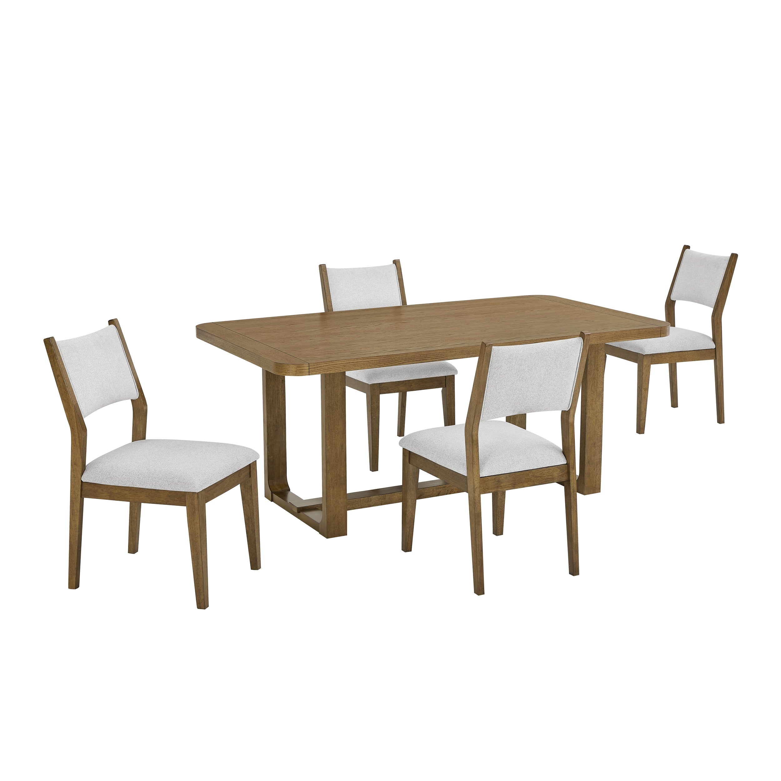 Roundhill Furniture Parker 5-Piece Dining Set - Light Oak Trestle Table with 4 Modern Chairs for Kitchen, Dining Room & Small Space