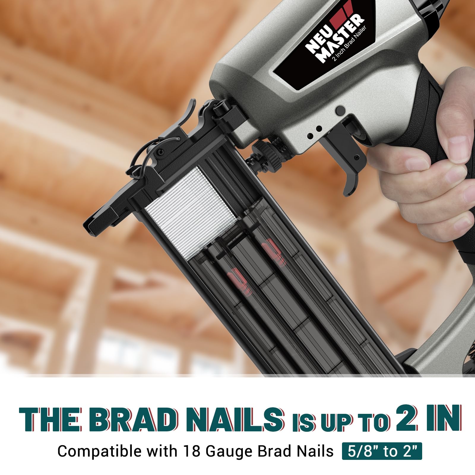 NEU MASTER 18 Gauge Pneumatic Brad Nailer - Professional Nail Gun for Woodworking & Carpentry (Fires 5/8