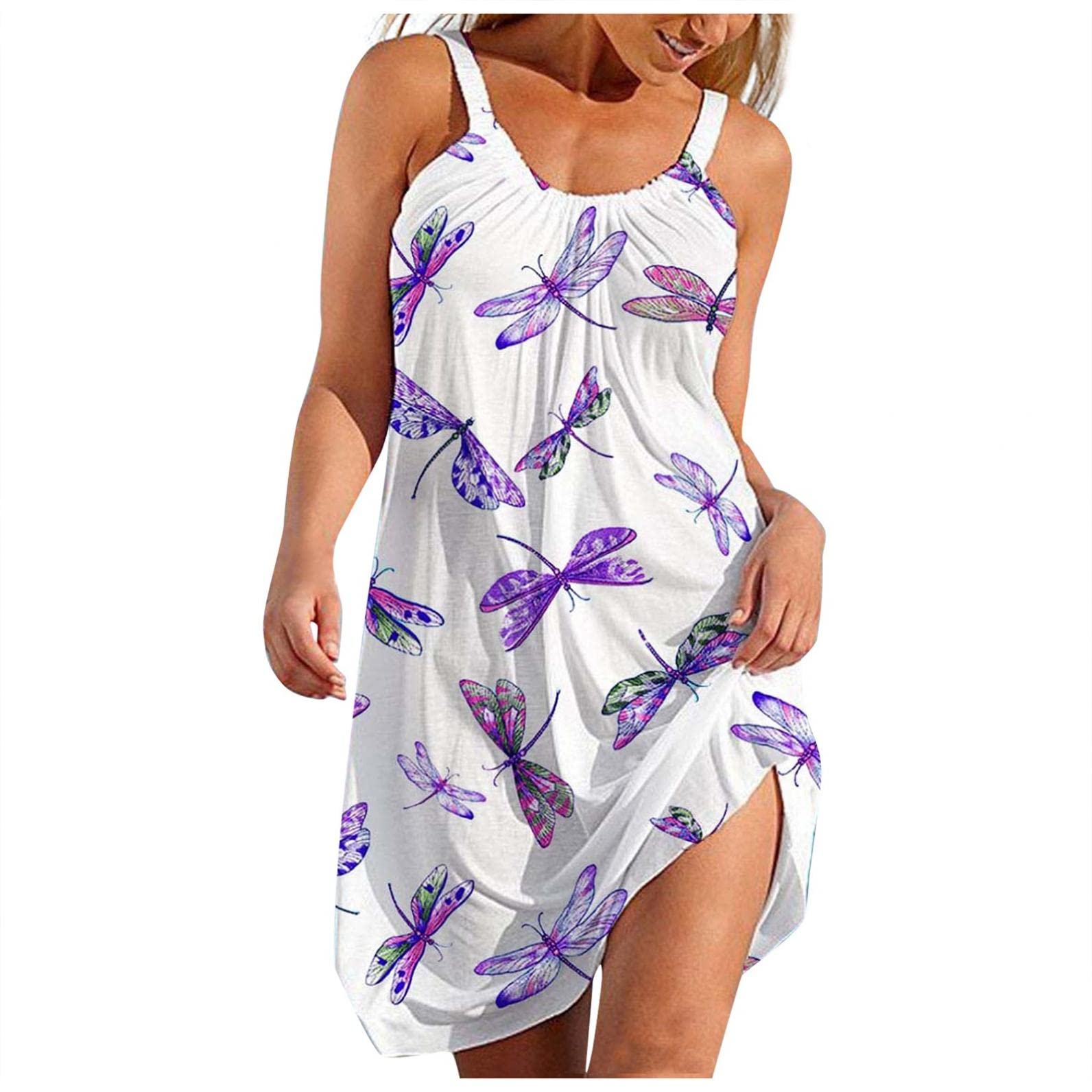 BAGELISE Women's Summer Sleeveless Floral Short Dress - Boho Beach Party Sundress, Loose Casual Mini Dress for Vacation, Date Night & Outdoor Activities