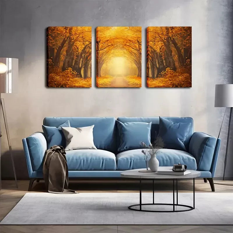 3-Piece Vibrant Yellow Forest Road Scene Wall Art Set - Framed Canvas 40x60cm - High Quality Print - 100% Australian Made - Ready to Hang - Perfect for Living Room, Bedroom & Office Decor