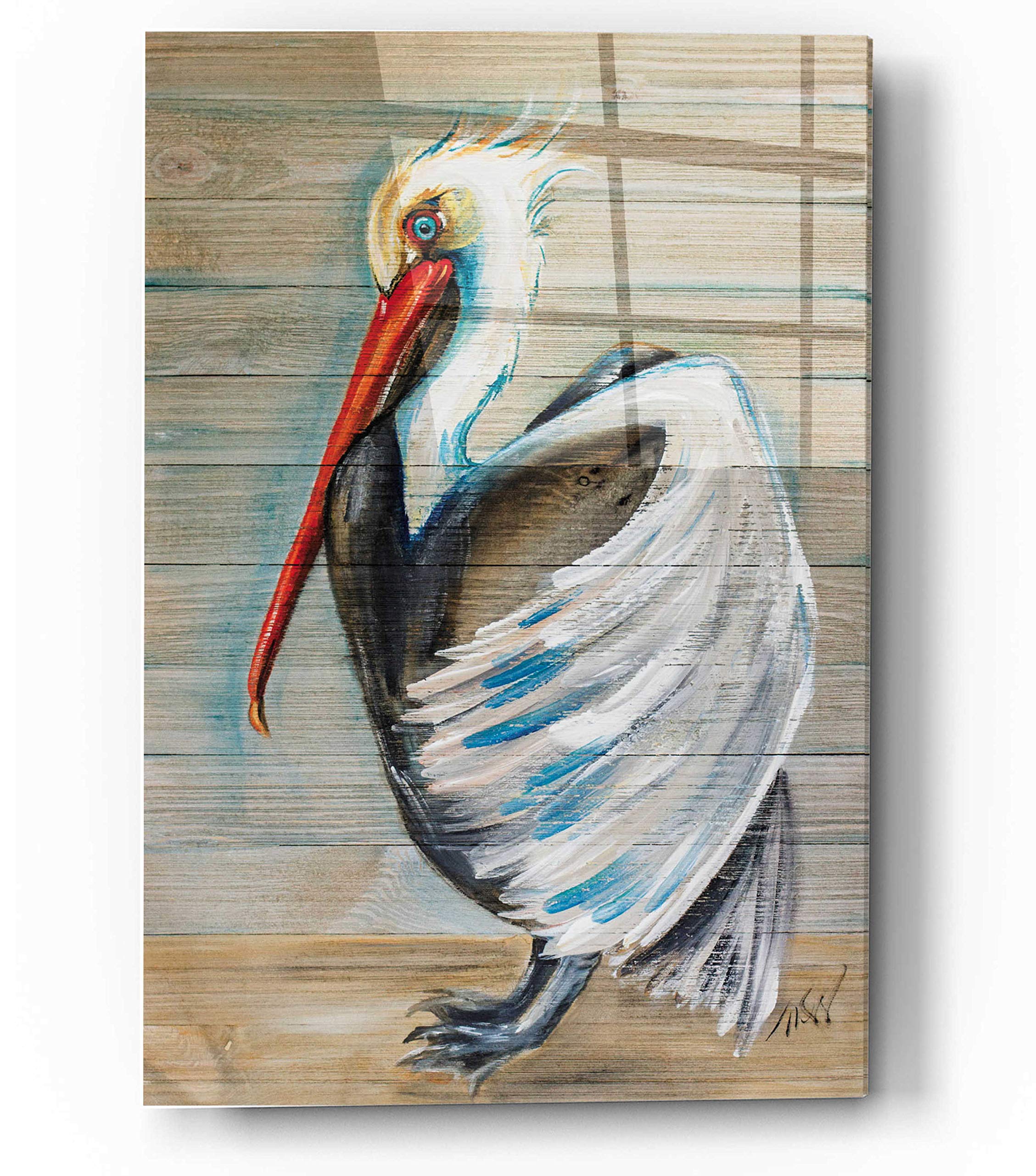 Epic 'Pelican' Wall Art by Molly Susan - 16x24 Inch Vibrant Acrylic Glass Painting - Perfect for Coastal Home Decor, Beach House, or Office Wall Art