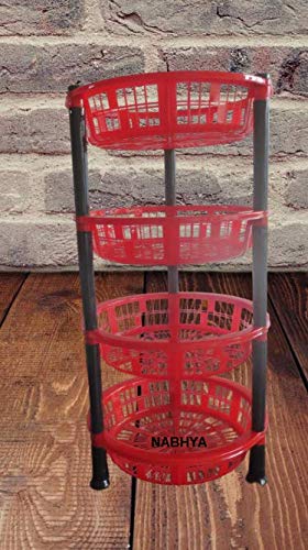 NABHYA 4-Tier Multipurpose Basket Stand Rack for Fruits & Vegetables - Space-Saving Kitchen Organizer (Red) - Perfect for Pantry, Supermarket, or Farmers Market Display
