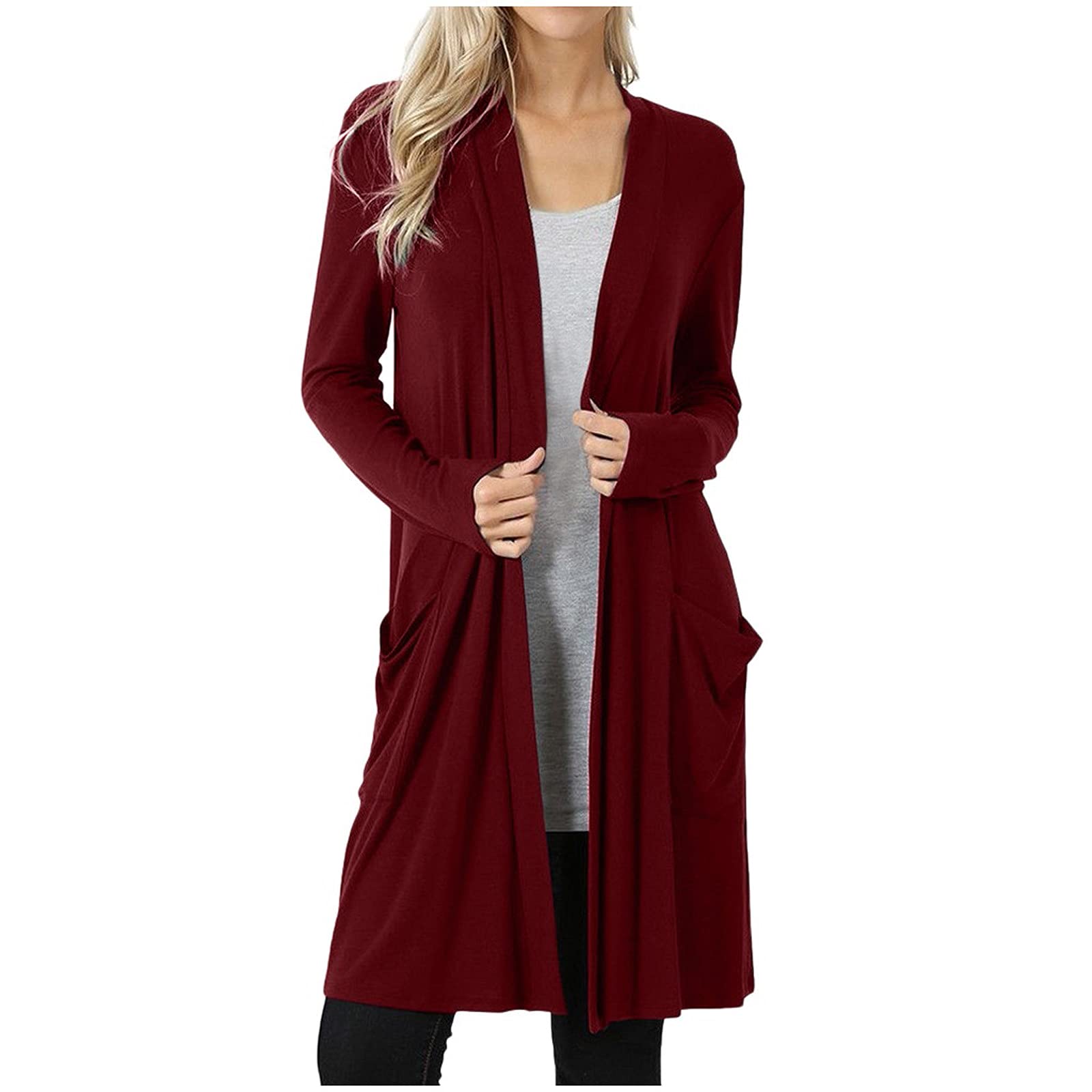 Lightweight Women's Open Front Long Cardigan with Pockets - Casual Knitted Sweater for Fall & Winter | Perfect for Office, Travel & Lounge Wear