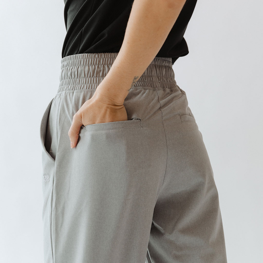 Audrey Women's Casual Trousers - Heather Light Grey High Waist Comfort Pants for Work, Office & Everyday Wear