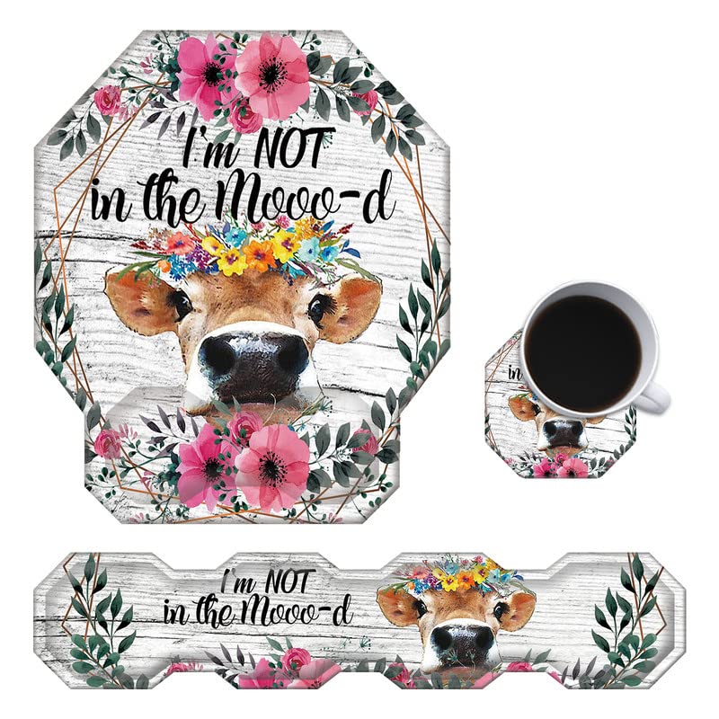 Ergonomic Memory Foam Keyboard Wrist Rest & Mouse Pad Support Set with Coaster - Comfortable Gel Cushion for Laptop, Computer, Gaming & Office Work (Watercolor Floral Cow Design) - Perfect for Typing, Gaming & Long Work Sessions