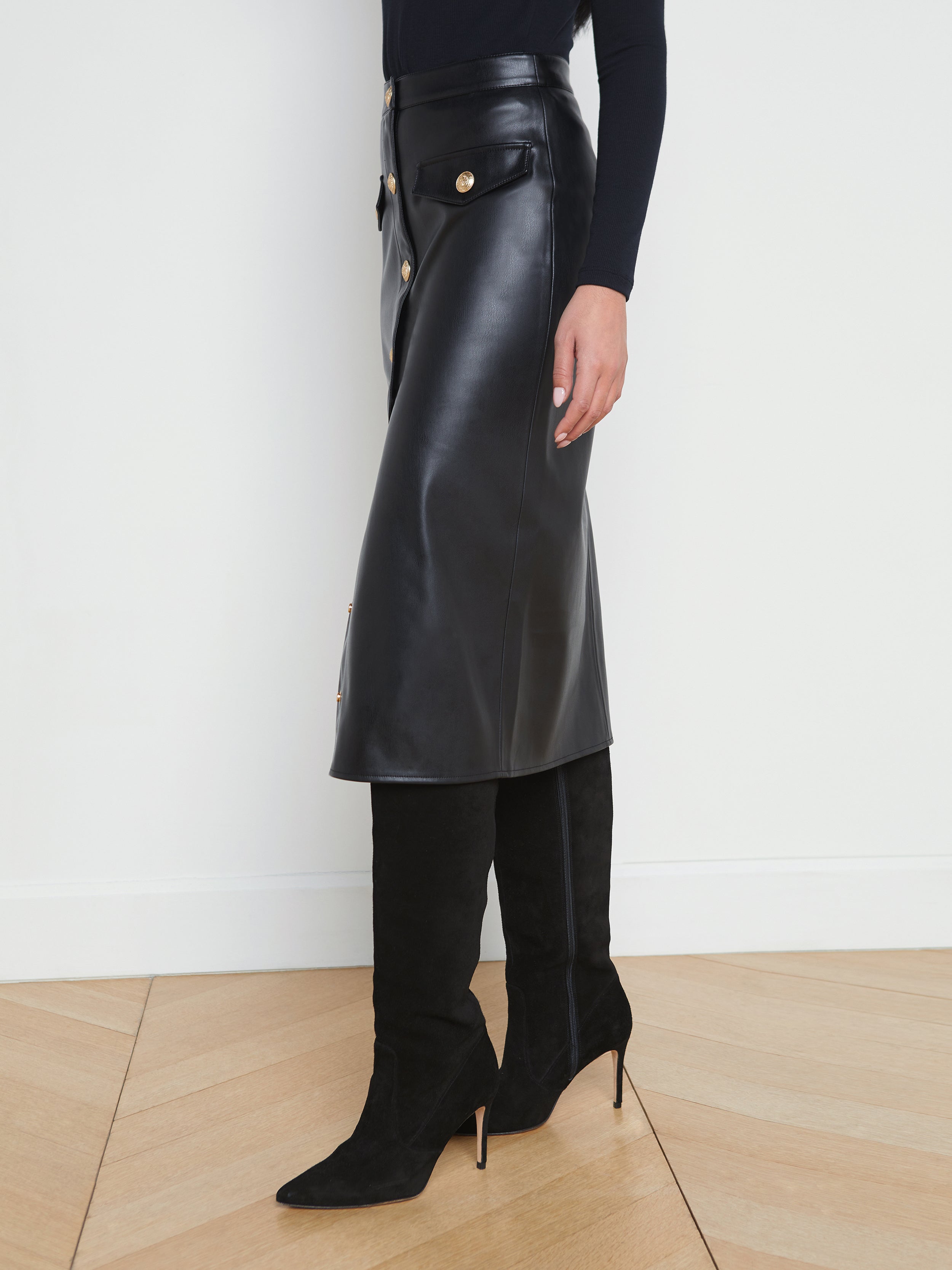 Milann Vegan Leather Skirt - Women's Faux Leather Pencil Skirt | High Waist Stretchy Vegan Leather Skirt for Office, Party & Night Out