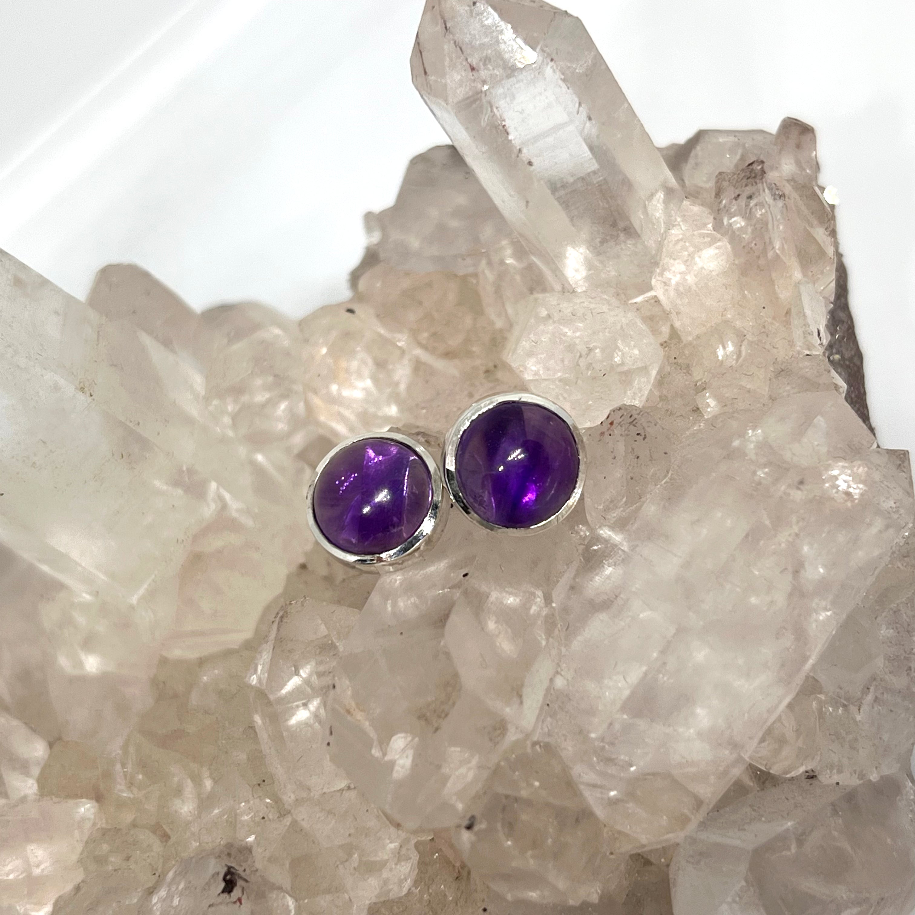 8mm Round Cabochon Bezel Set Stud Earrings - PSE019 | Dainty Jewelry for Everyday Wear, Gift for Her, Women's Fashion Accessories
