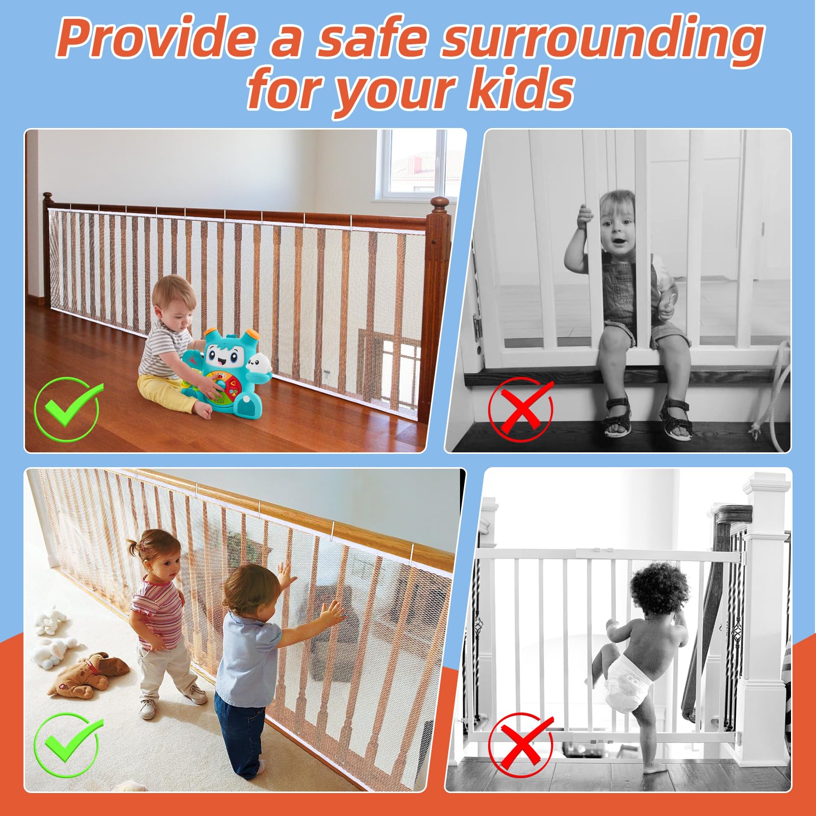 10 ft x 3 ft White Banister Guard Safety Net - Baby Proofing Mesh for Stairs, Balcony & Deck Railings | Child, Pet & Toy Protection | Ideal for Homes with Toddlers, Cats & Small Dogs