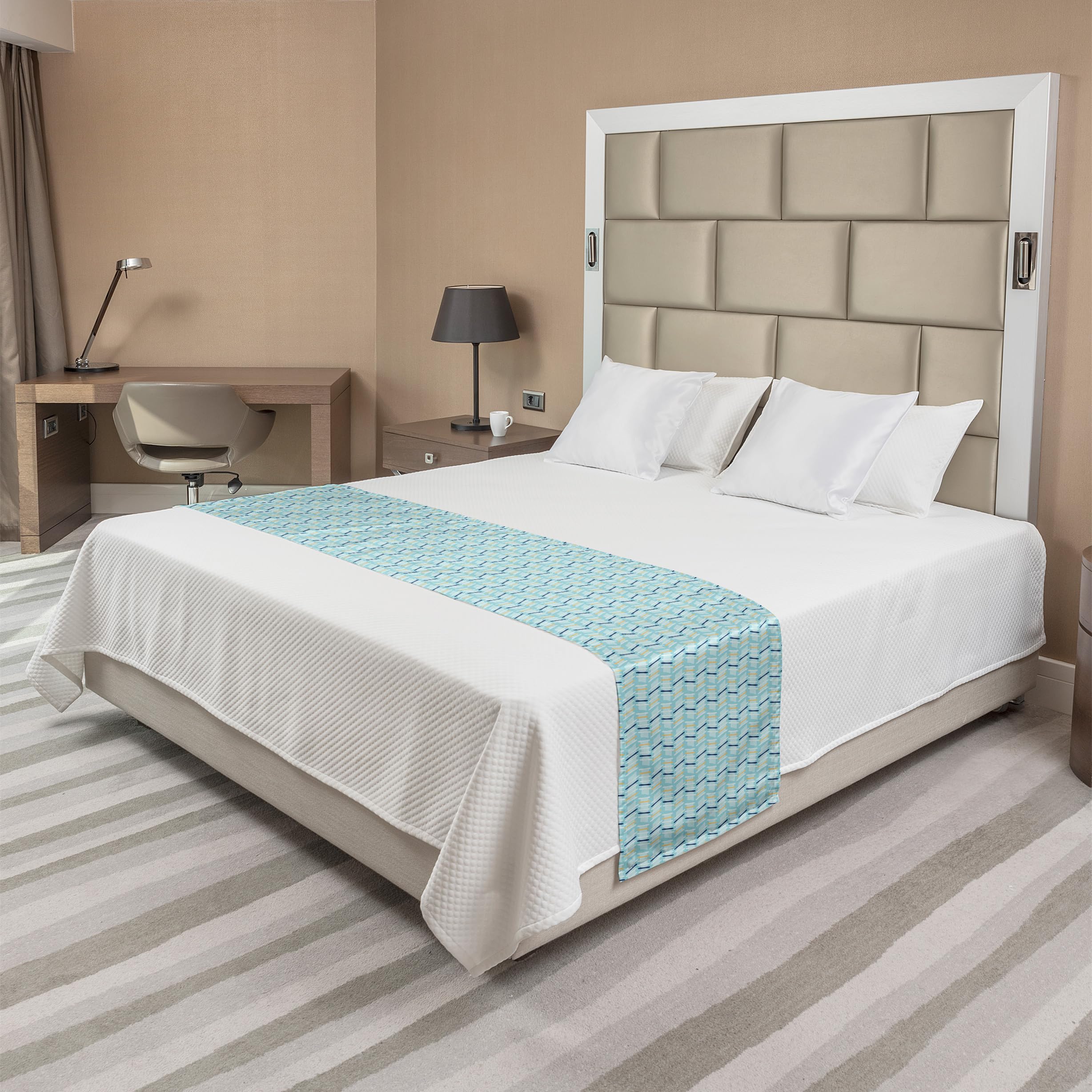 Ambesonne Hand-Drawn Abstract Bed Runner - Diagonal Stripes Design, Decorative Accent Bed Scarf for King Size Beds, Pale Blue Indigo - Perfect for Hotels, Homes & Guest Rooms (Enhances Bedroom Decor & Protects Bedding)