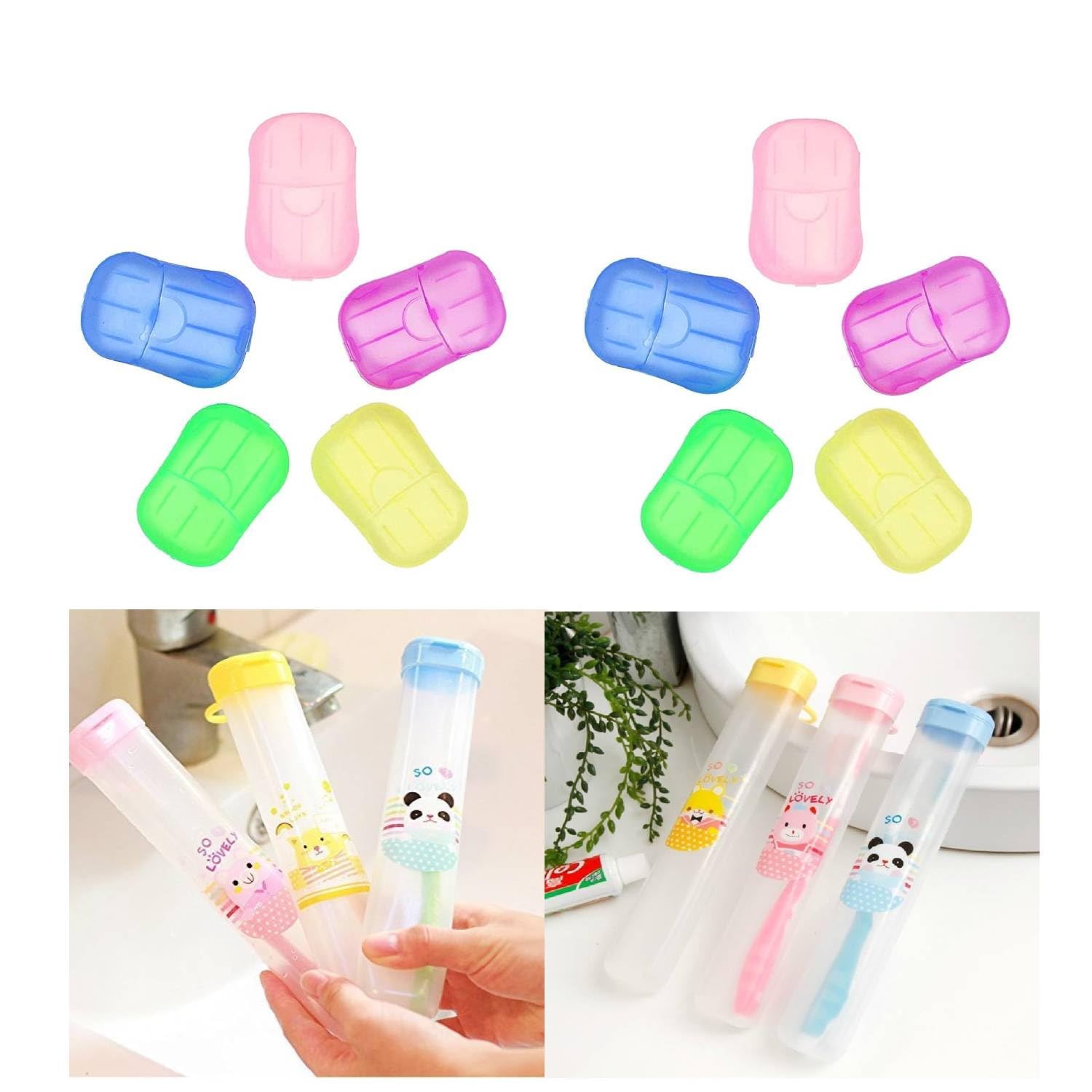 **Prostuff.in® 10-Pack Pocket Paper Soap for Hand & Face Washing + 1 Long Toothbrush Holder with Cap – Travel Essentials for Hygiene On-The-Go (Multi-Color)** – Perfect for Camping, Hiking, Gym, and Daily Commute