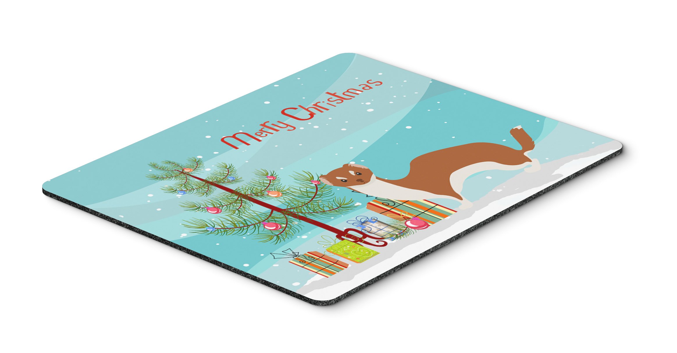 Caroline's Treasures BB9237MP Weasel Christmas Mouse Pad - Non-Slip Hot Pad & Trivet Set in Teal | Large Washable Desk Mat for Home Office, Gaming & Computer Work | Perfect Holiday Gift for Mouse & Keyboard Users
