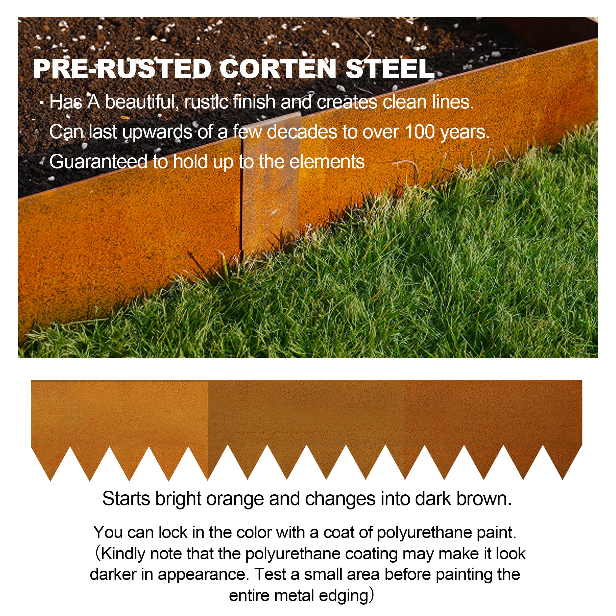 Rustic Corten Steel Garden Edging - 6-Pack Heavy Duty Metal Landscape Borders (40