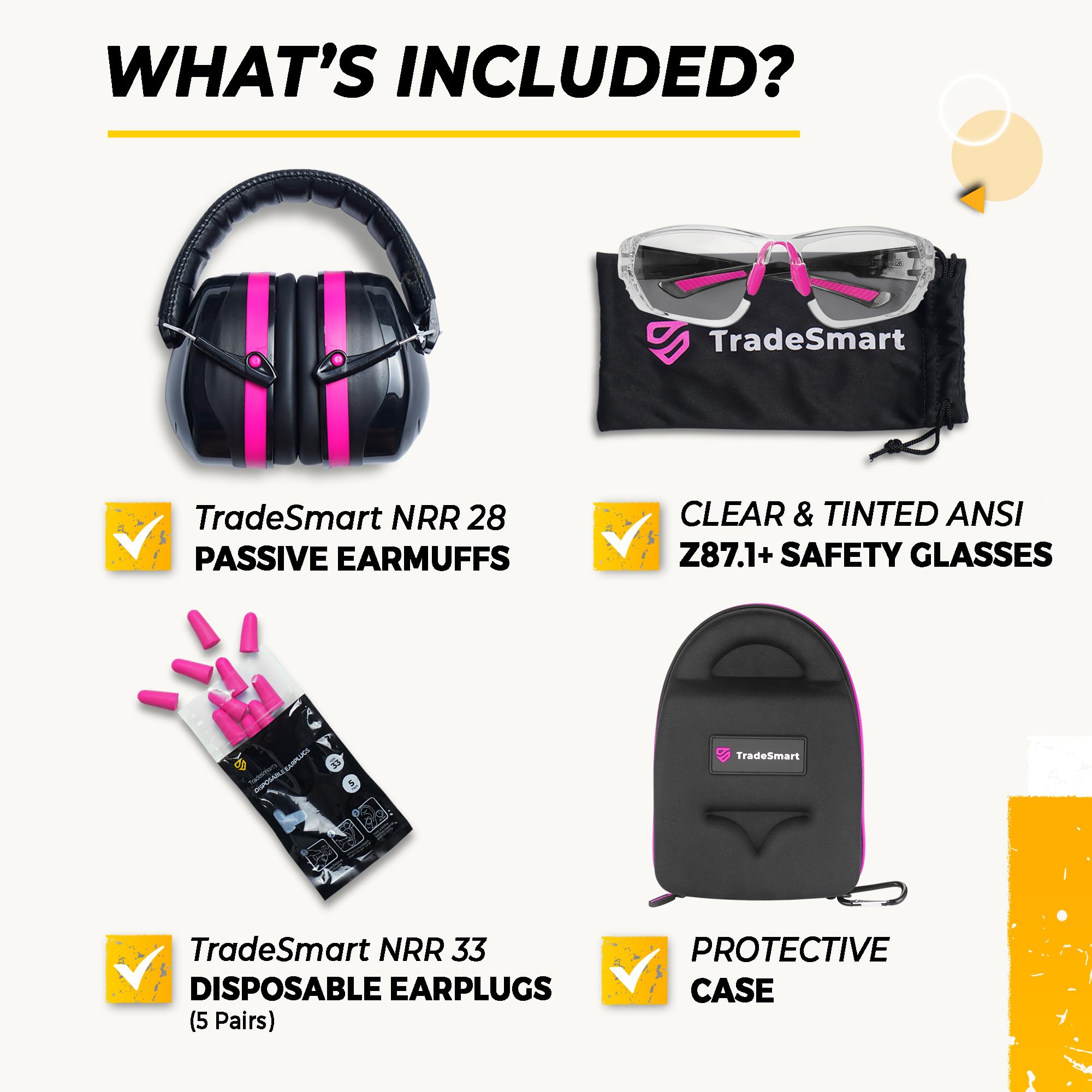 TradeSmart All-in-One Shooting Ear Protection Set - NRR 28dB Noise Reduction Earmuffs, Safety Glasses & Earplugs with Carry Case for Shooting Range, Hunting & Outdoor Sports