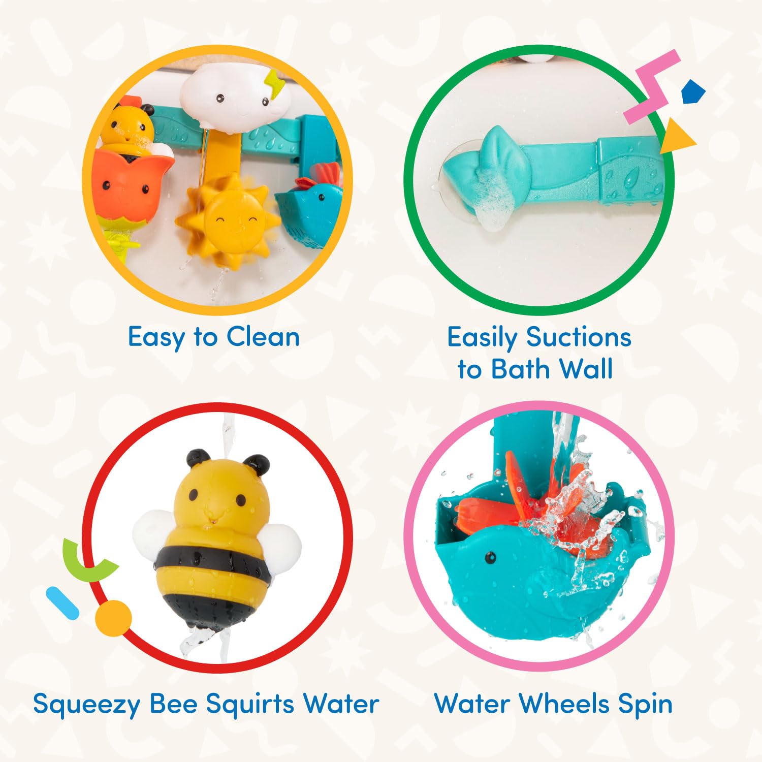 Battat Baby Bath Toy Bar with 6 Removable Pieces & 2 Suction Cups - Stacking & Sorting Bath Toys for Toddlers 12+ Months - Rain & Shine Bath Bar - Perfect for Bathtime Fun & Early Learning Development