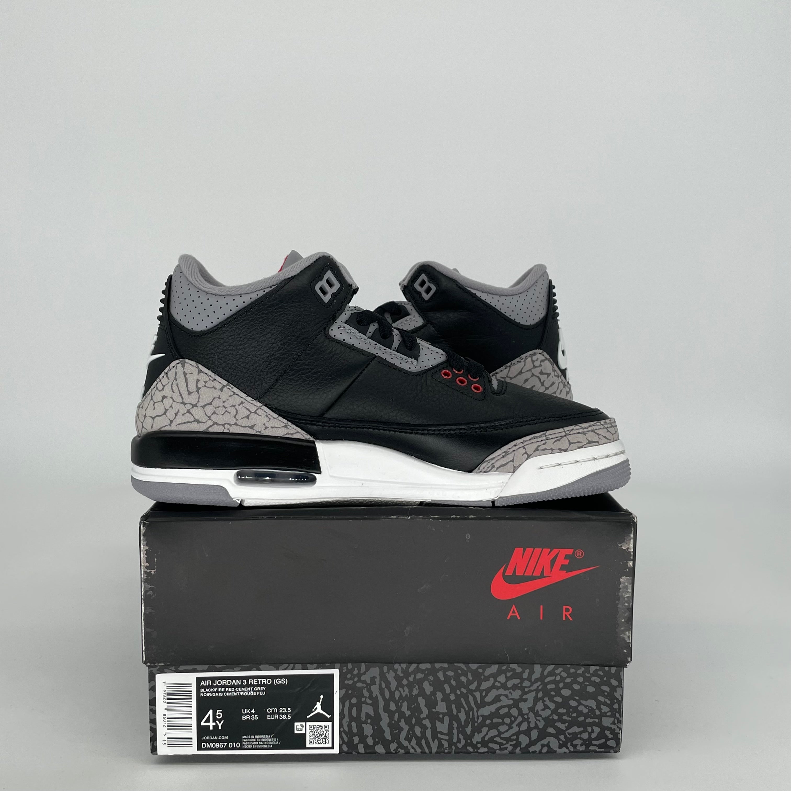 Original Air Jordan 3 Retro 'Black Cement' Sneakers - Size 4.5Y (DM0967-010) - Men's Basketball Shoes for Streetwear & Casual Style