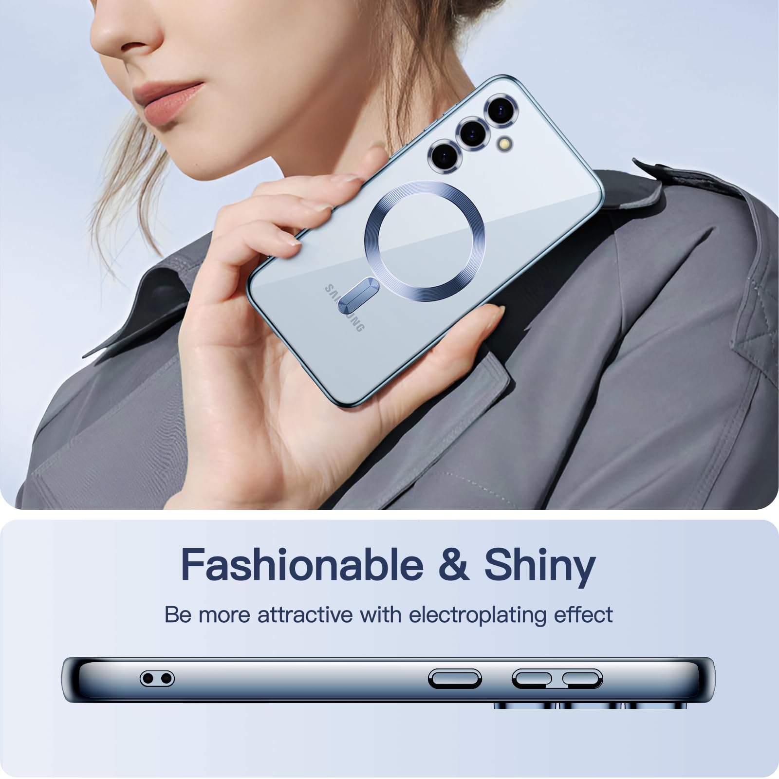 JETech Soft Clear Case for Samsung Galaxy S24 FE - Shockproof TPU Phone Cover with Camera Lens Protection & MagSafe Wireless Charging Compatibility (Blue) - Perfect for Daily Use, Travel, and Outdoor Activities