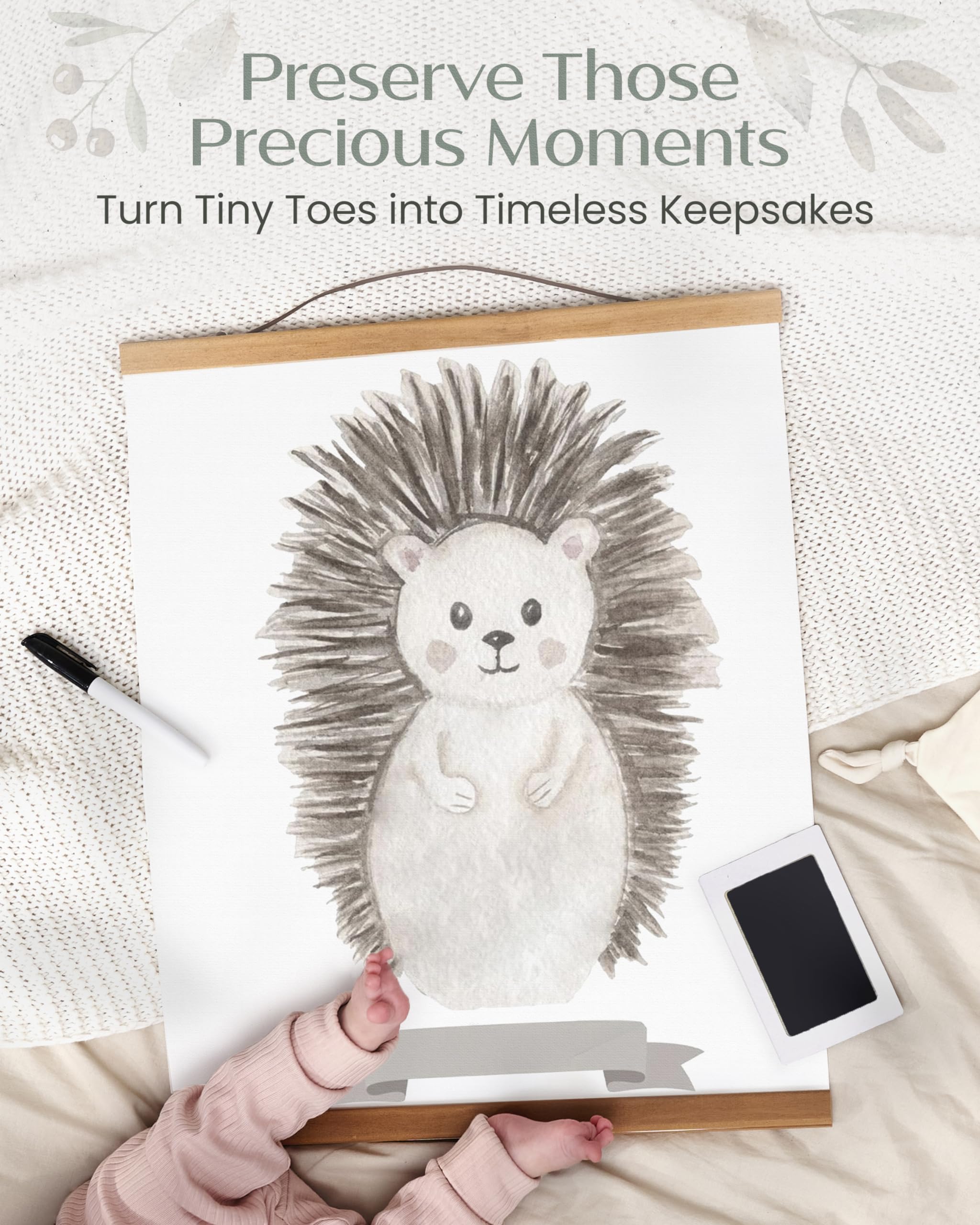 Hedgehog Baby Footprint Kit - Newborn Handprint & Footprint Keepsake Maker for Baby Shower, Christening & First Birthday Gifts - Perfect for Nursery Decor & Memory Preservation