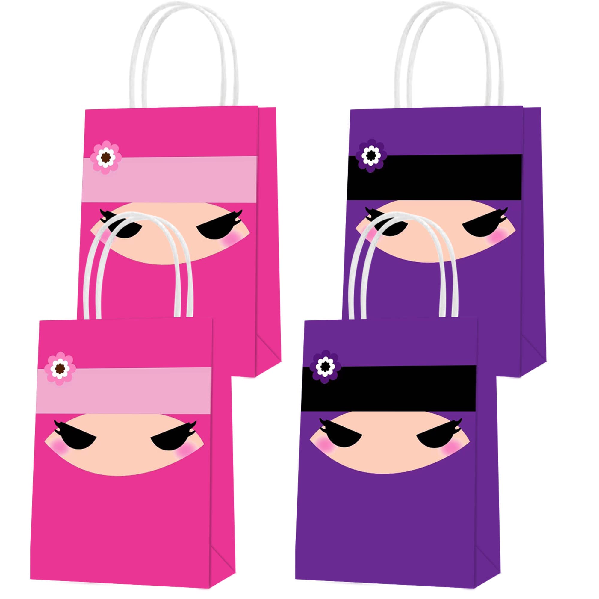 16 Pcs Ninja Girl Party Favor Bags with Handles - 2 Styles Themed Gift Bags for Birthday Party Decorations, Candy & Goodie Bags | Perfect for Ninja-Themed Birthday Parties, Kids' Goodie Bags & Halloween Treat Bags
