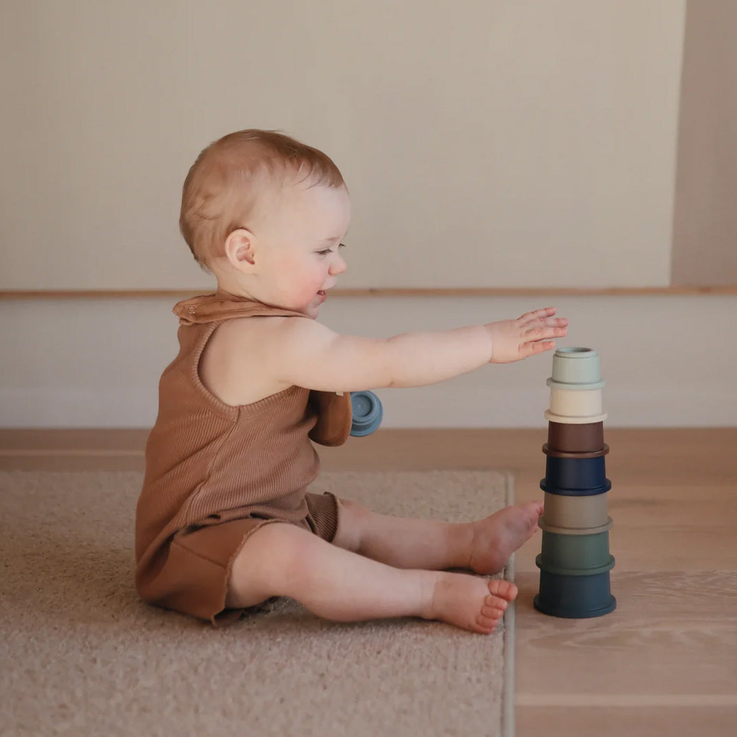 Mushie Stacking Cups Toy for Toddlers - Forest Themed Baby Learning & Educational Stacking Blocks - Perfect for Early Development, Sensory Play & Nursery Decor