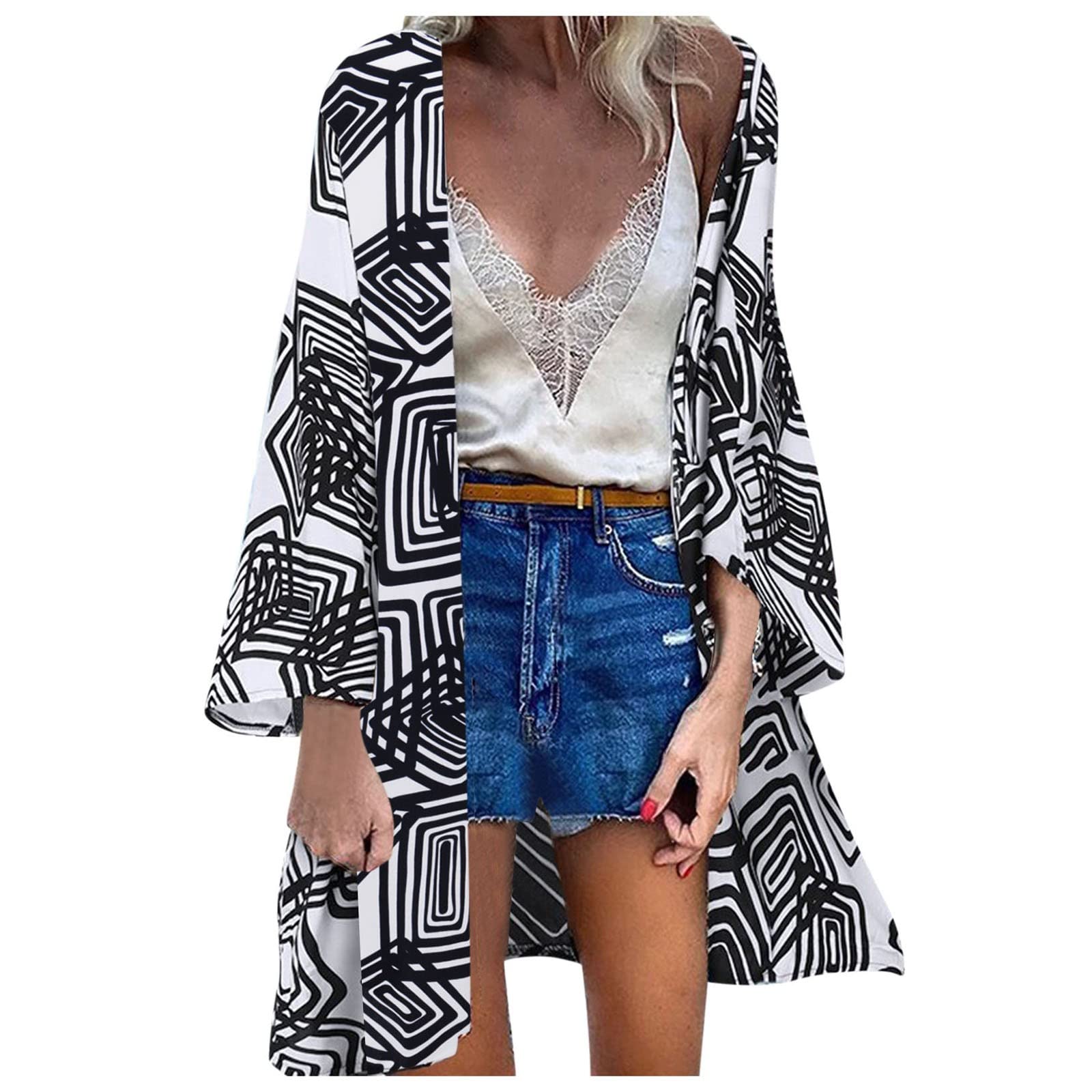 Bohemian Print Long Sleeve Loose Cardigan for Women - Flowy Beach Cover Up, Holiday Tunic Top & Casual Layering Shirt | Perfect for Vacations, Music Festivals and Everyday Wear