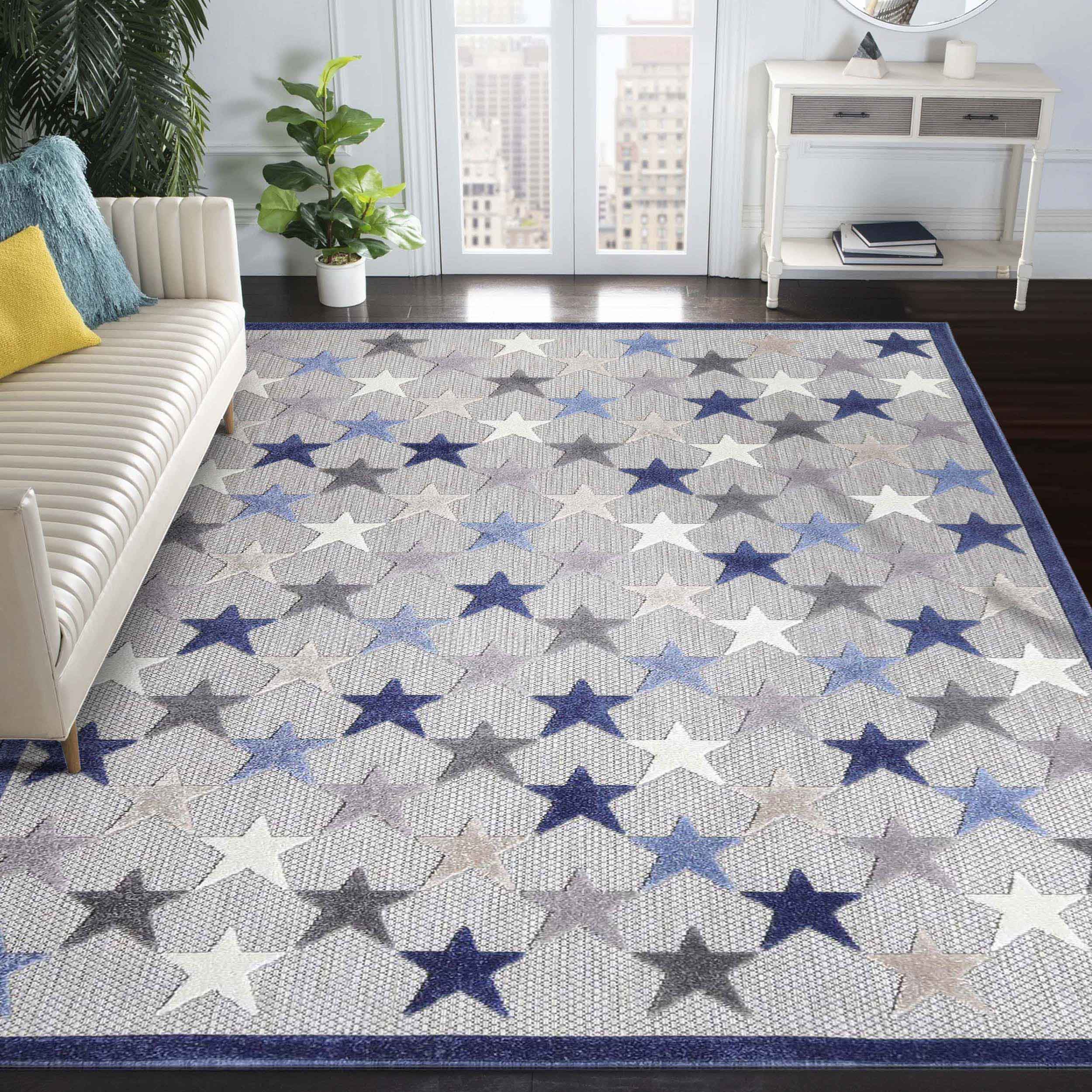 Juniper Modern Stars Area Rug - Soft Indoor/Outdoor Carpet for Living Room, Bedroom, Patio - Non-Slip Decorative Floor Mat for Home & Office