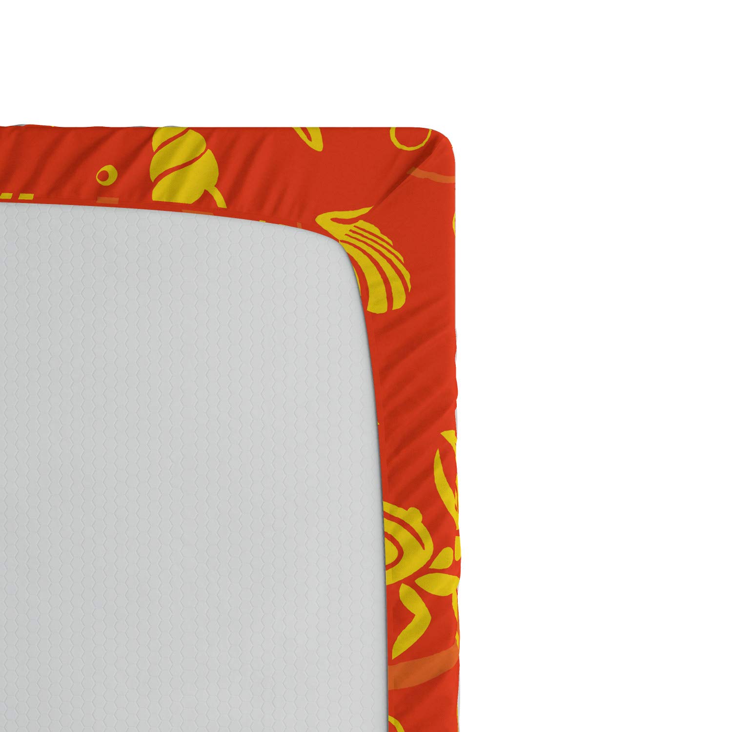 Ambesonne Orange Fitted Sheet Queen Size - Tropical Swimming Turtles, Crabs & Seashells Design with All-Around Elastic Deep Pocket - Burnt Orange Yellow Bed Cover for Comfortable Sleep | Perfect for Beach-Themed Bedrooms, Vacation Homes & Coastal Decor