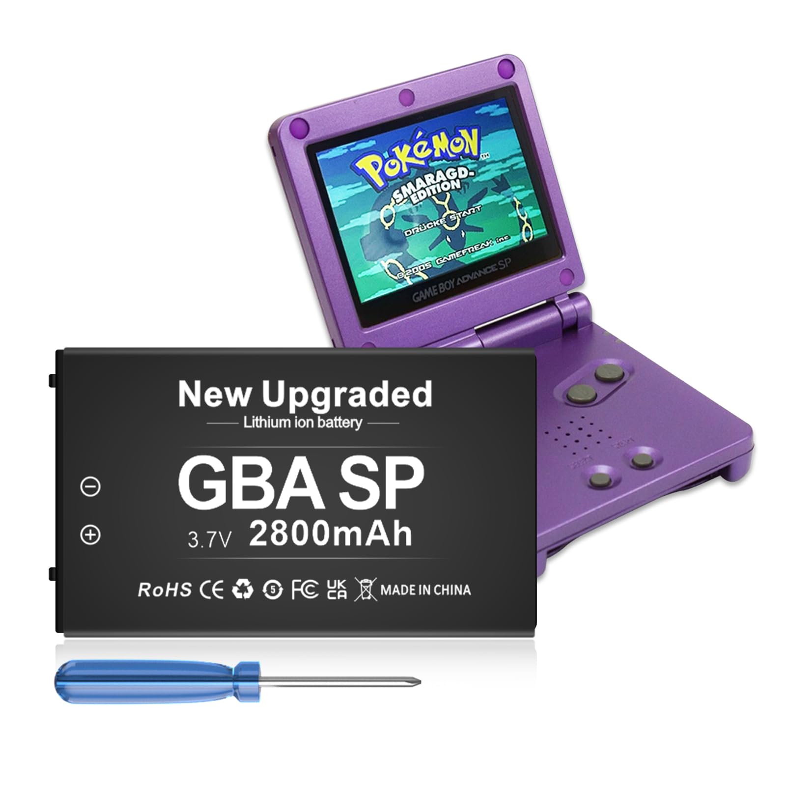 Upgraded 2800mAh Rechargeable Lithium-ion Battery for Nintendo GBA SP Gameboy Advance SP AGS-001 - High Capacity Replacement Battery with Screwdriver - Perfect for Gaming On The Go & Extended Play Sessions