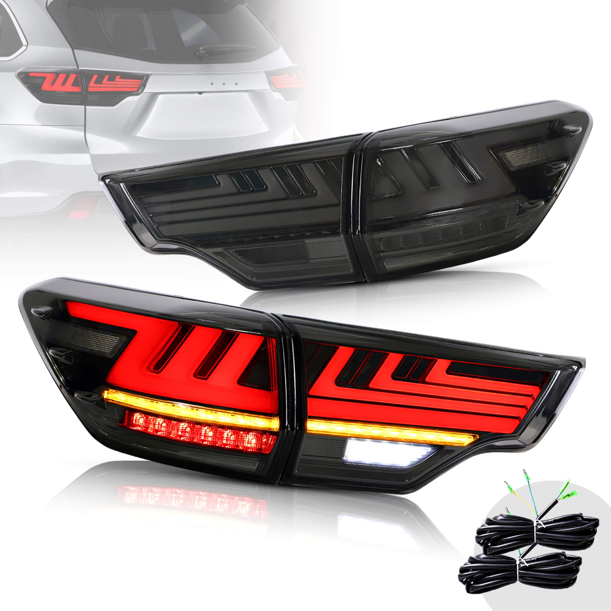 **YUANZHENG Full LED Sequential Tail Lights for Toyota Highlander 2015-2019 - Smoked Lens, Reverse/Running/Brake/Turn Signals - Perfect for Night Driving & Enhanced Safety**