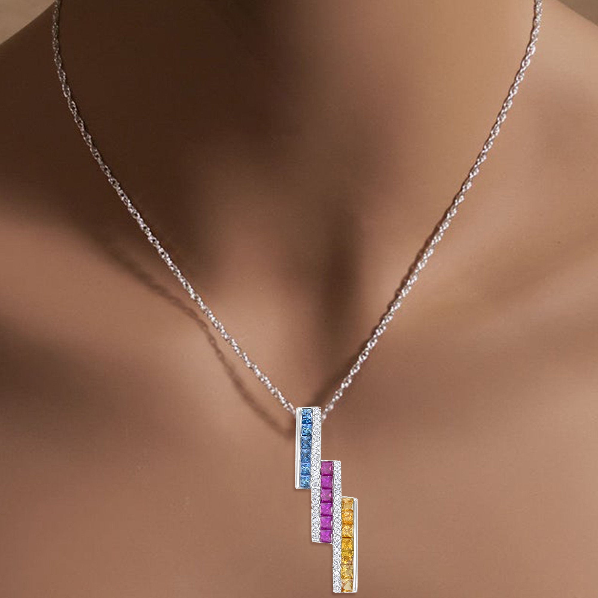 2.25cttw Citrine Ruby Aquamarine Sapphire Diamond Pendant in 14K White Gold | Elegant Jewelry Gift for Women, Birthday, Anniversary & Special Occasions
