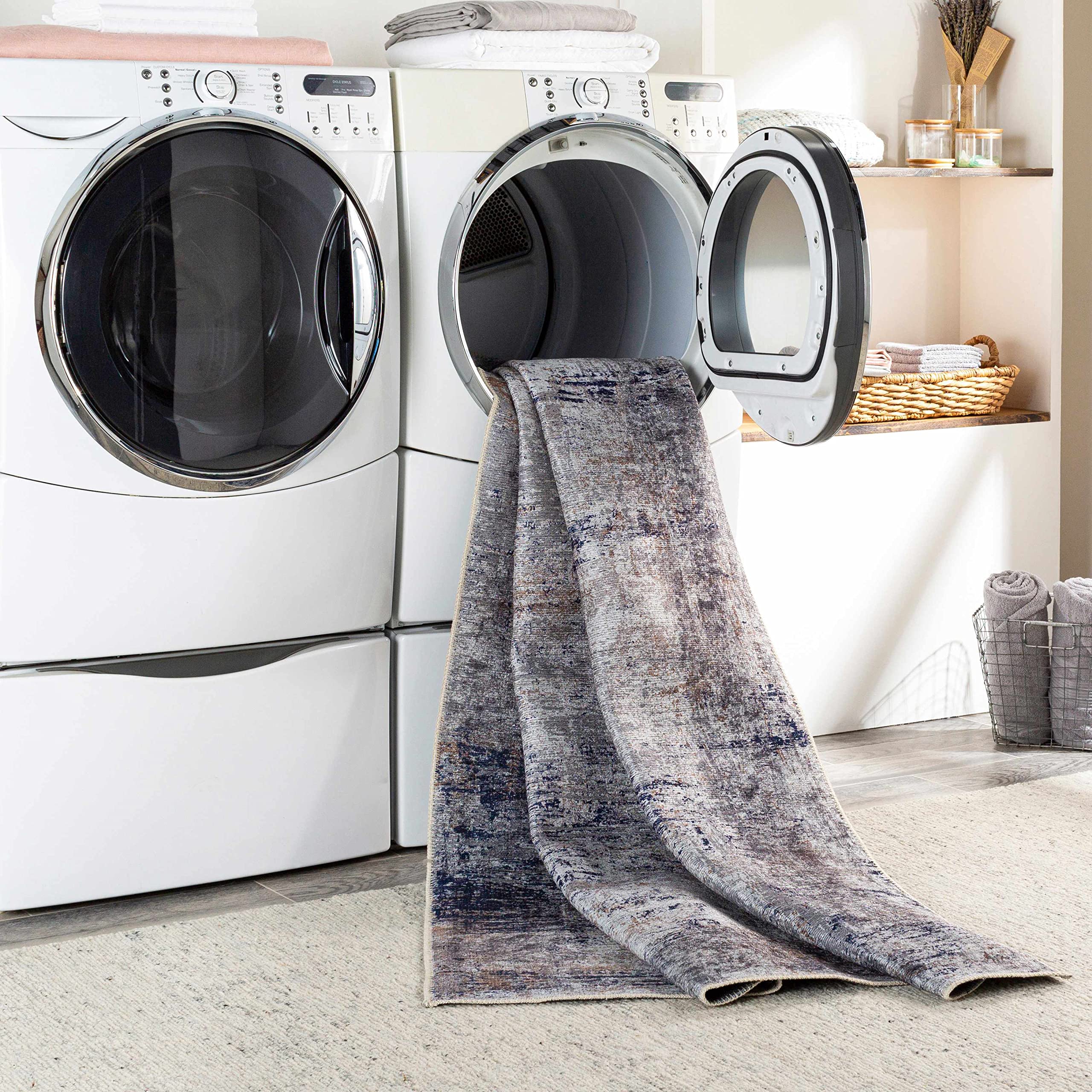 Hauteloom Fairplains Washable Area Rug for Living Room & Bedroom - Soft Gray & Blue Modern Design - 6'7