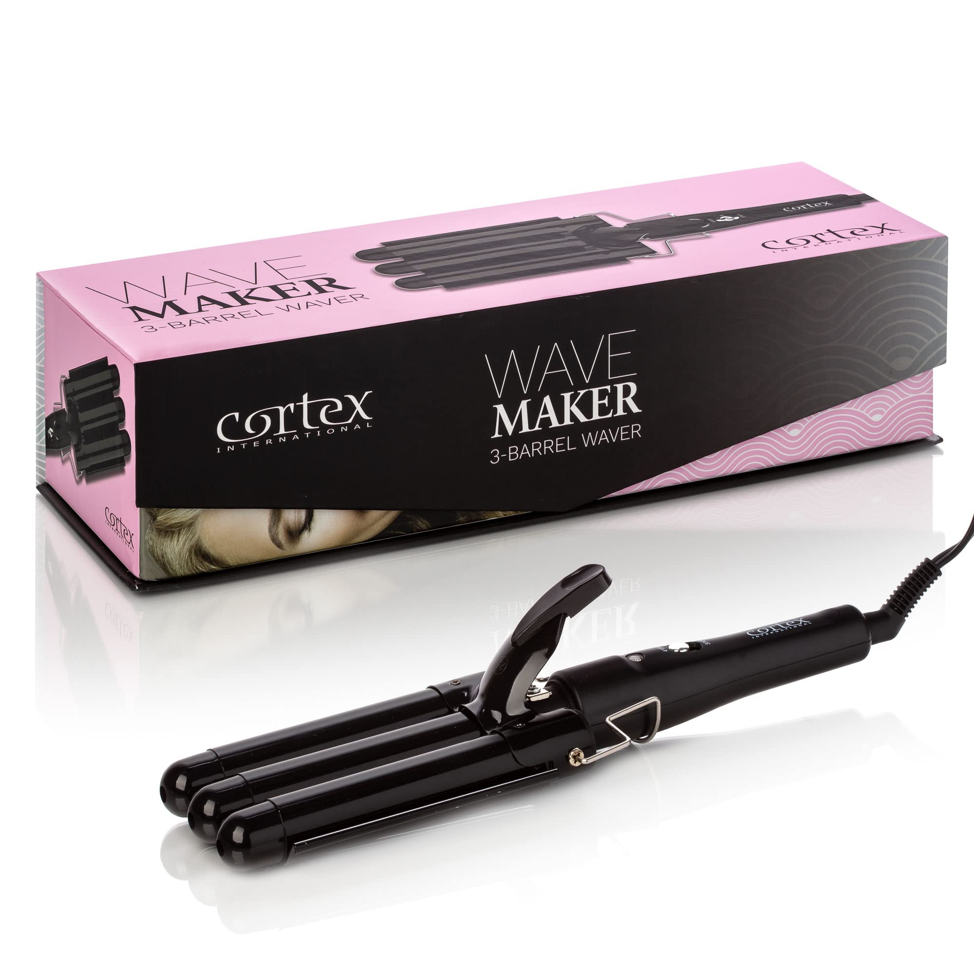 Cotex International 3-Barrel Ceramic Tourmaline Hair Waver - Adjustable Temperature, Fast Heating, Portable Hair Curler for Beach Waves & Salon Styles (Black) | Perfect for Home Use, Travel & Professional Styling