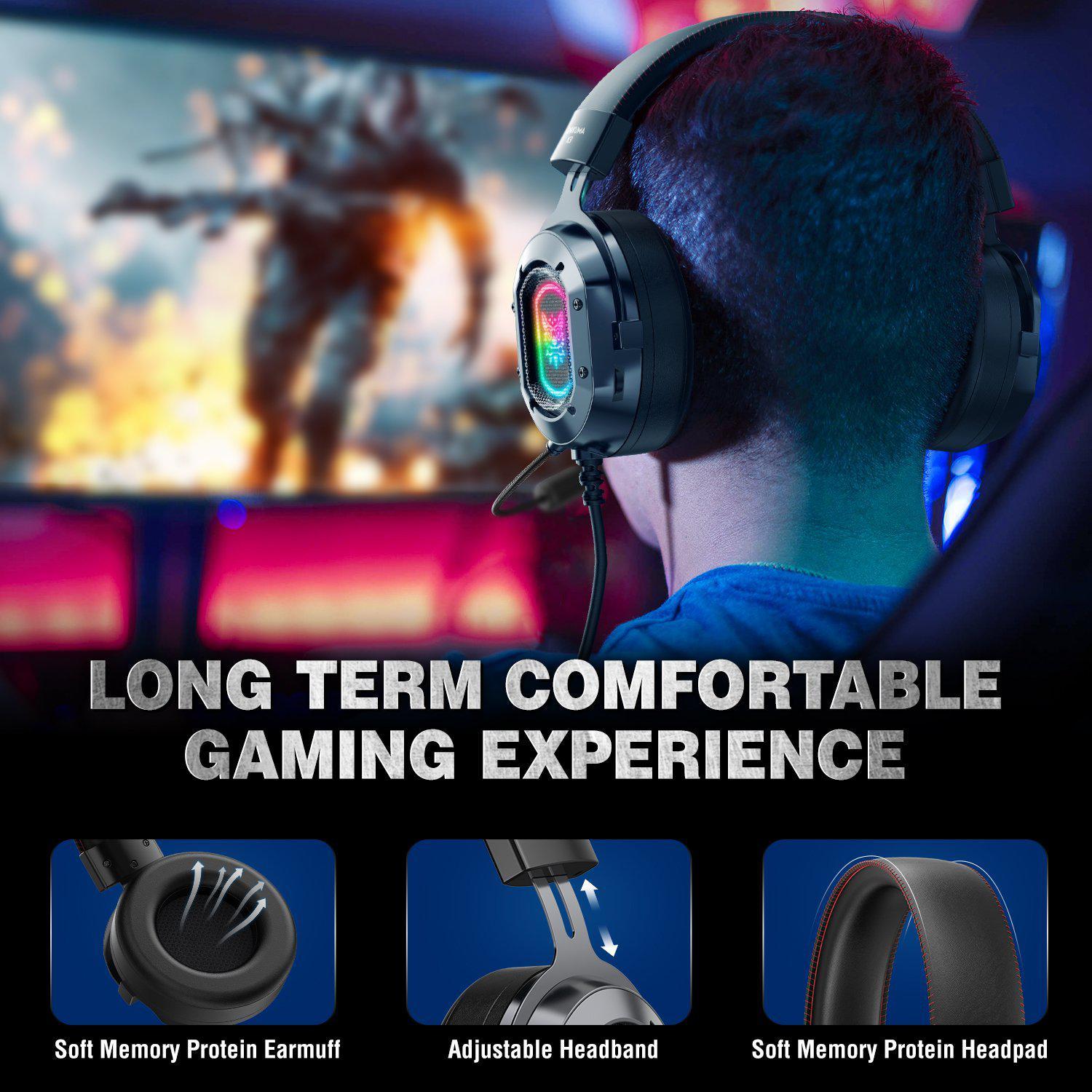 VichoMak K3 Wired RGB Gaming Headset with Noise Cancelling Mic - Immersive Sound for PC, PS4, Xbox - Perfect for Gaming, Streaming & Online Meetings