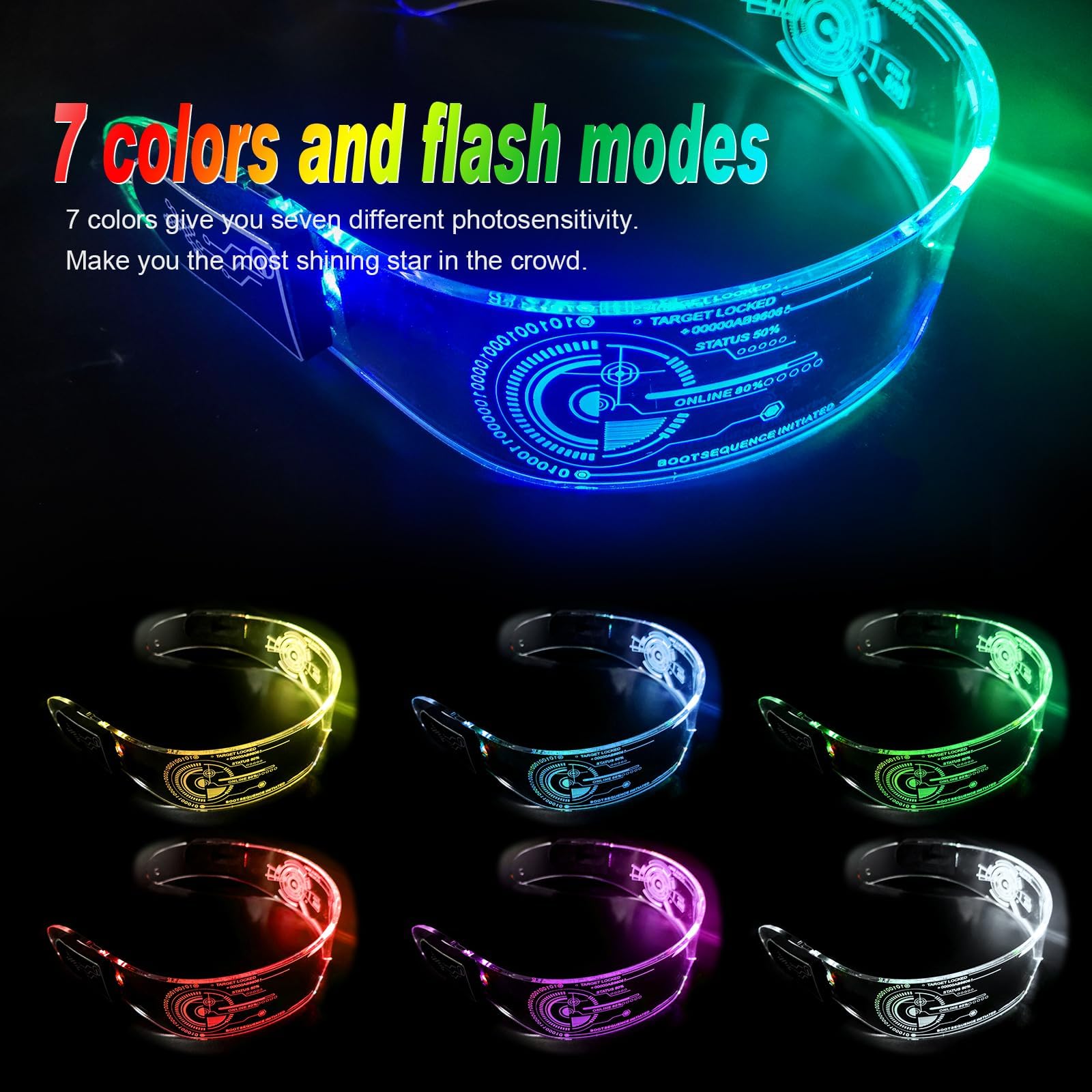 Cyberpunk LED Light Up Glasses for Adults - Futuristic Cosplay & Rave Party Accessory