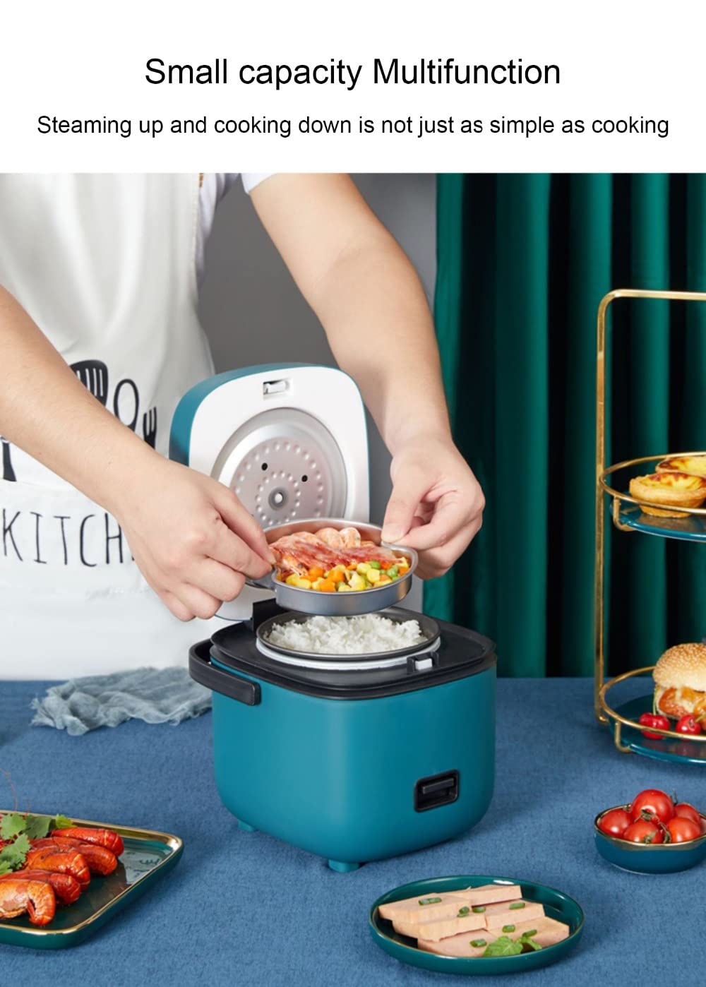 1.2L Mini Rice Cooker - Multi-Function Small Rice Cooker with Removable Nonstick Pot for Cooking Rice, Soup, Stews & Oatmeal, Perfect for 1-3 People, Compact & Portable for Dorms, Offices & Small Kitchens, Brown