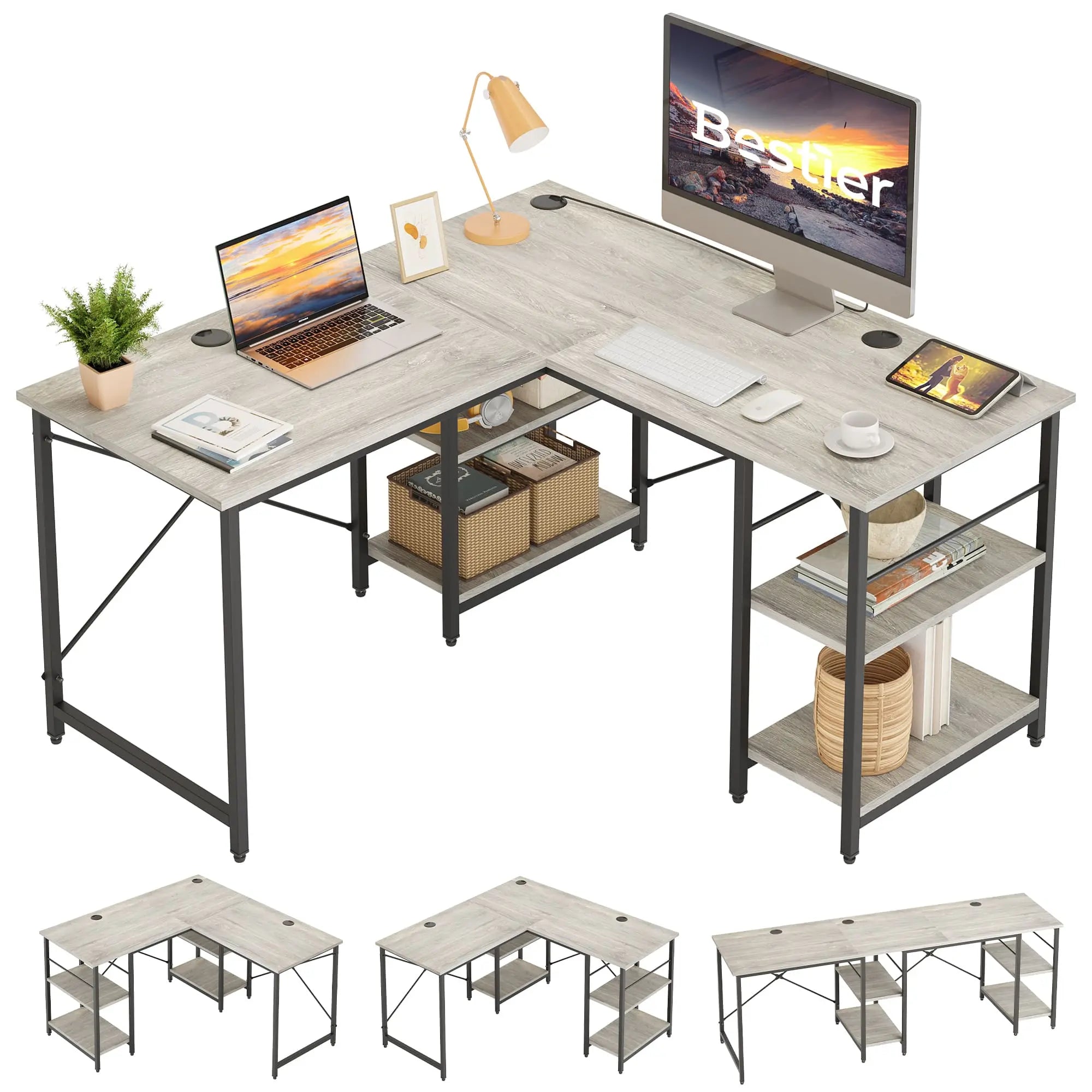 Bestier 86 Inch L-Shaped Computer Desk for Two - Home Office Gaming & Workstation with Large Workspace - Perfect for Couples, Roommates & Small Spaces