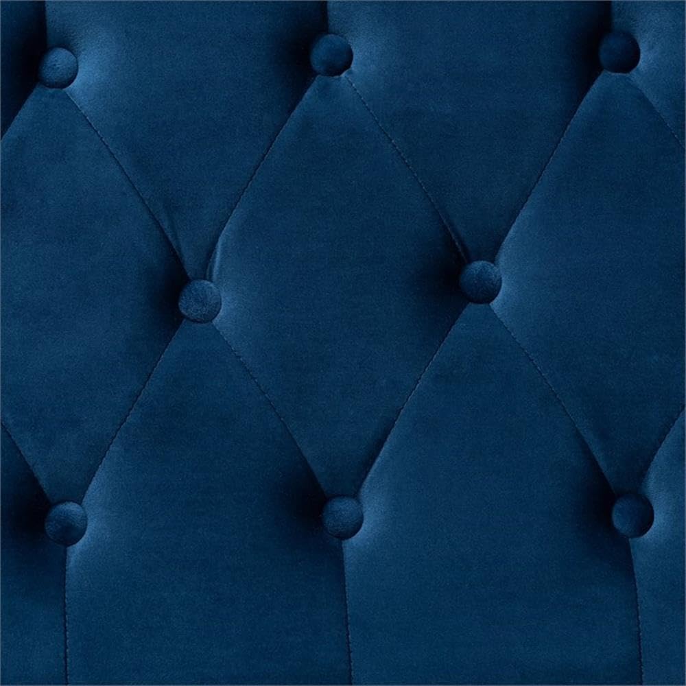 Navy Blue Velvet Storage Ottoman with Gold Buttons & Tufted Fabric - Perfect for Living Room, Bedroom & Home Decor