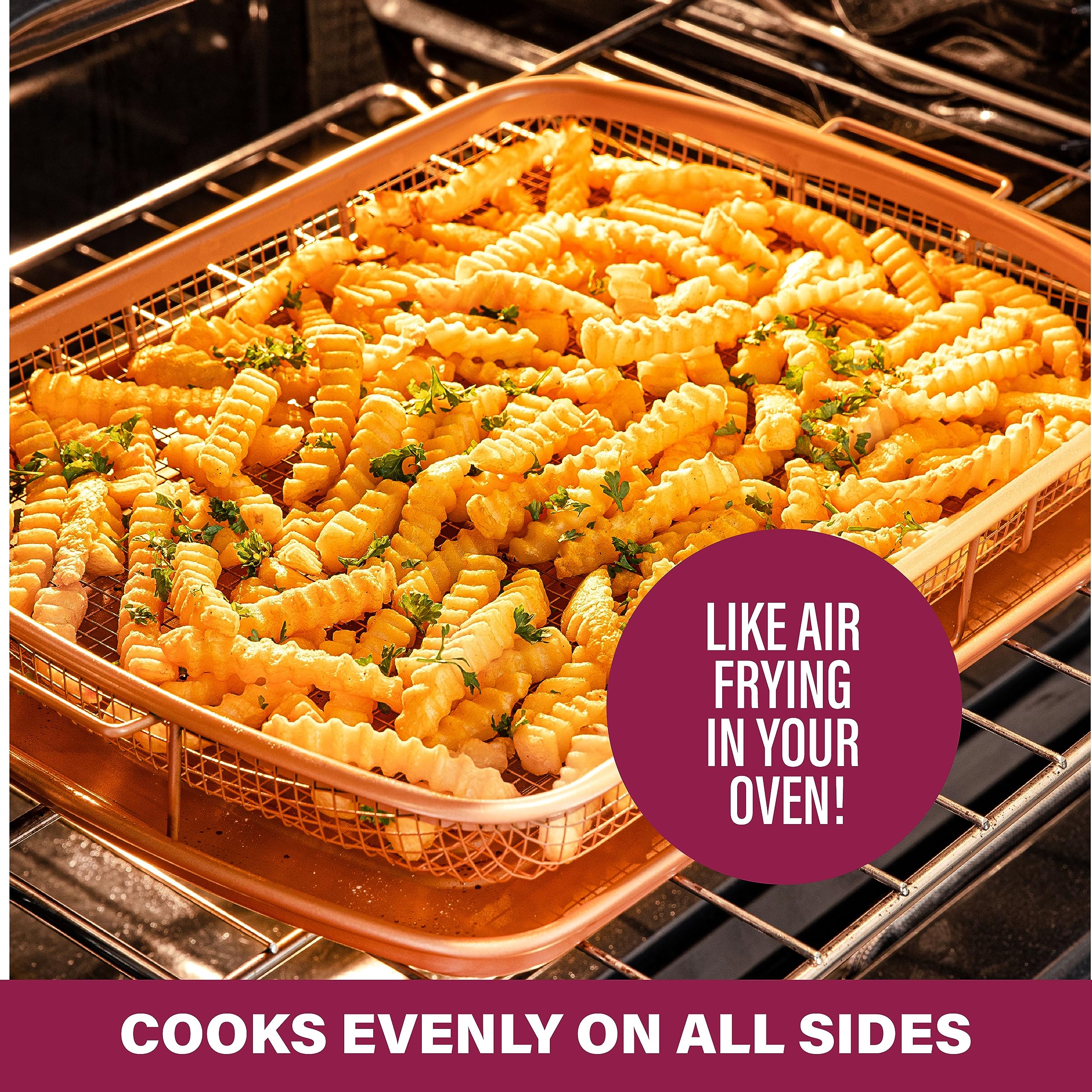 Gotham Steel XXL Air Fryer Basket Set for Convection Ovens - 2-Piece Nonstick Copper Crisper Trays (16.5” x 12.5”) - Perfect for Baking, Roasting & Crispy Foods - Dishwasher Safe - Ideal for Family Dinners & Healthy Meal Prep