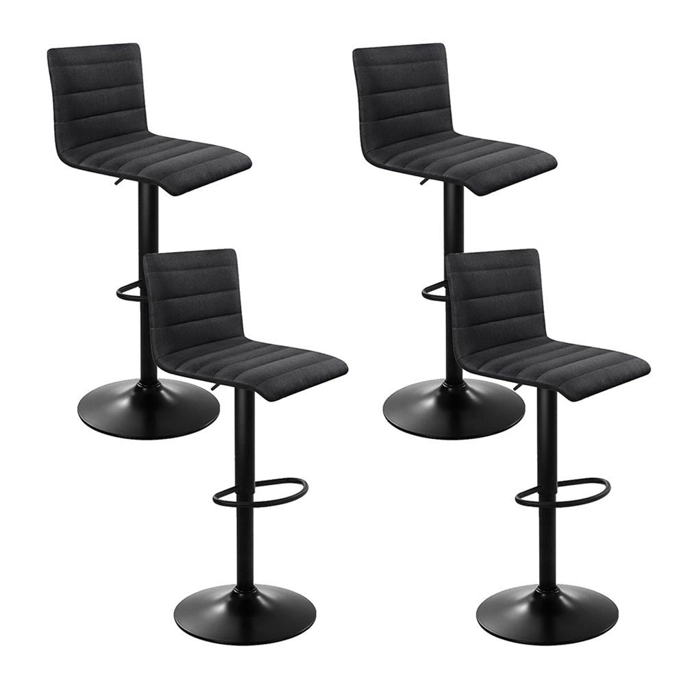 4 Bar Stools with Gas Lift Mechanism - Black Linen Fabric Counter Height Stools for Kitchen Island, Bar, or Dining Room