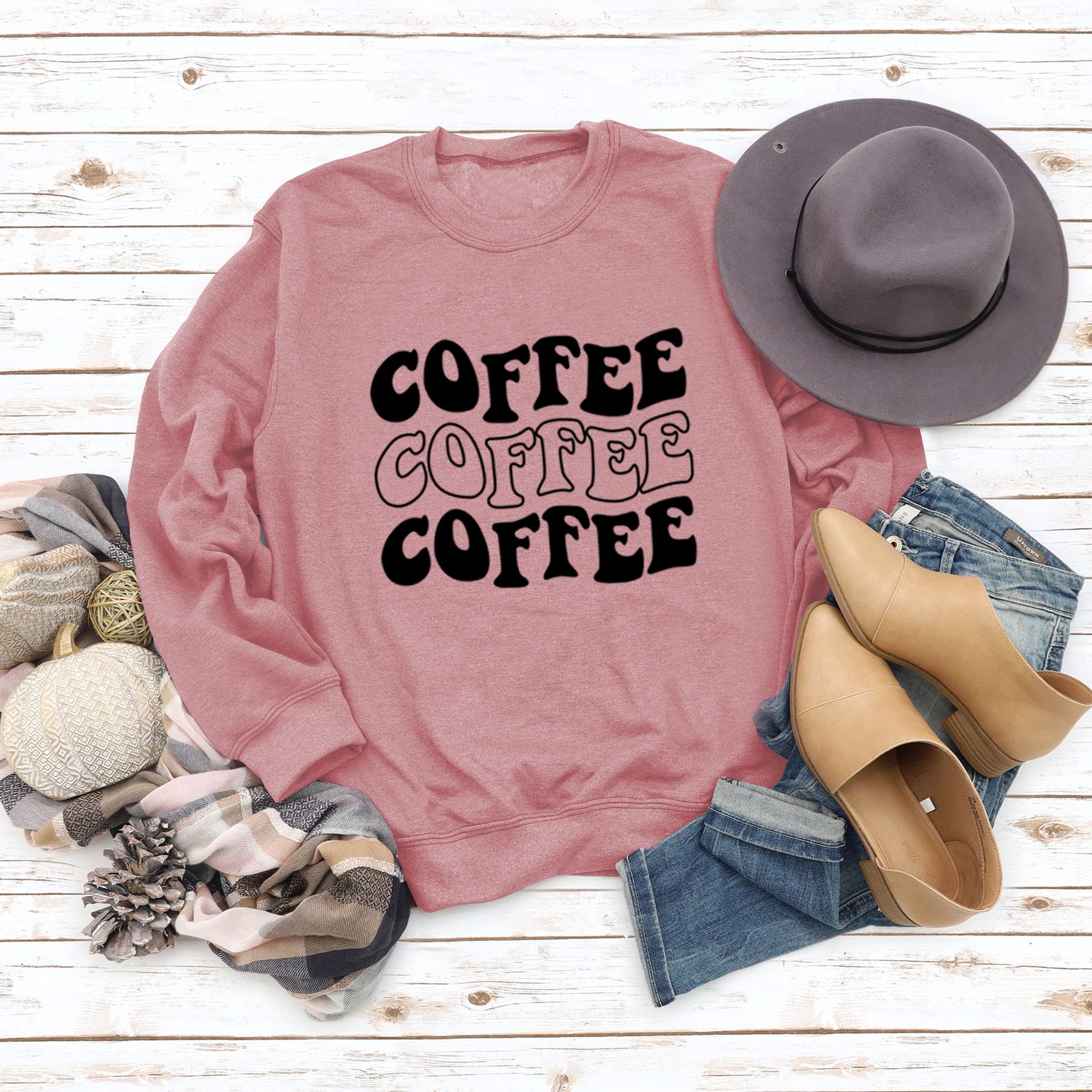 Funny Coffee Lover Sweatshirt for Women - Long Sleeve Letter Printed Crewneck Pullover | Perfect Gift for Coffee Enthusiasts & Casual Wear