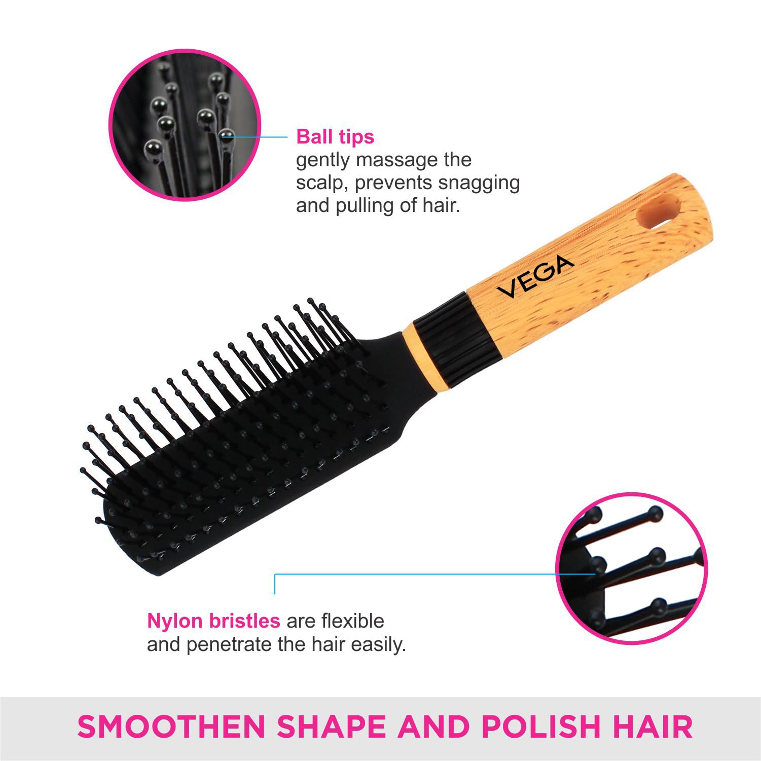 Vega Flat Hair Brush & Comb Set for Men & Women - 2 Piece Styling Kit (VCP-08) | India's Top Hair Brush Brand | Perfect for Daily Styling, Detangling & Salon-Quality Results at Home