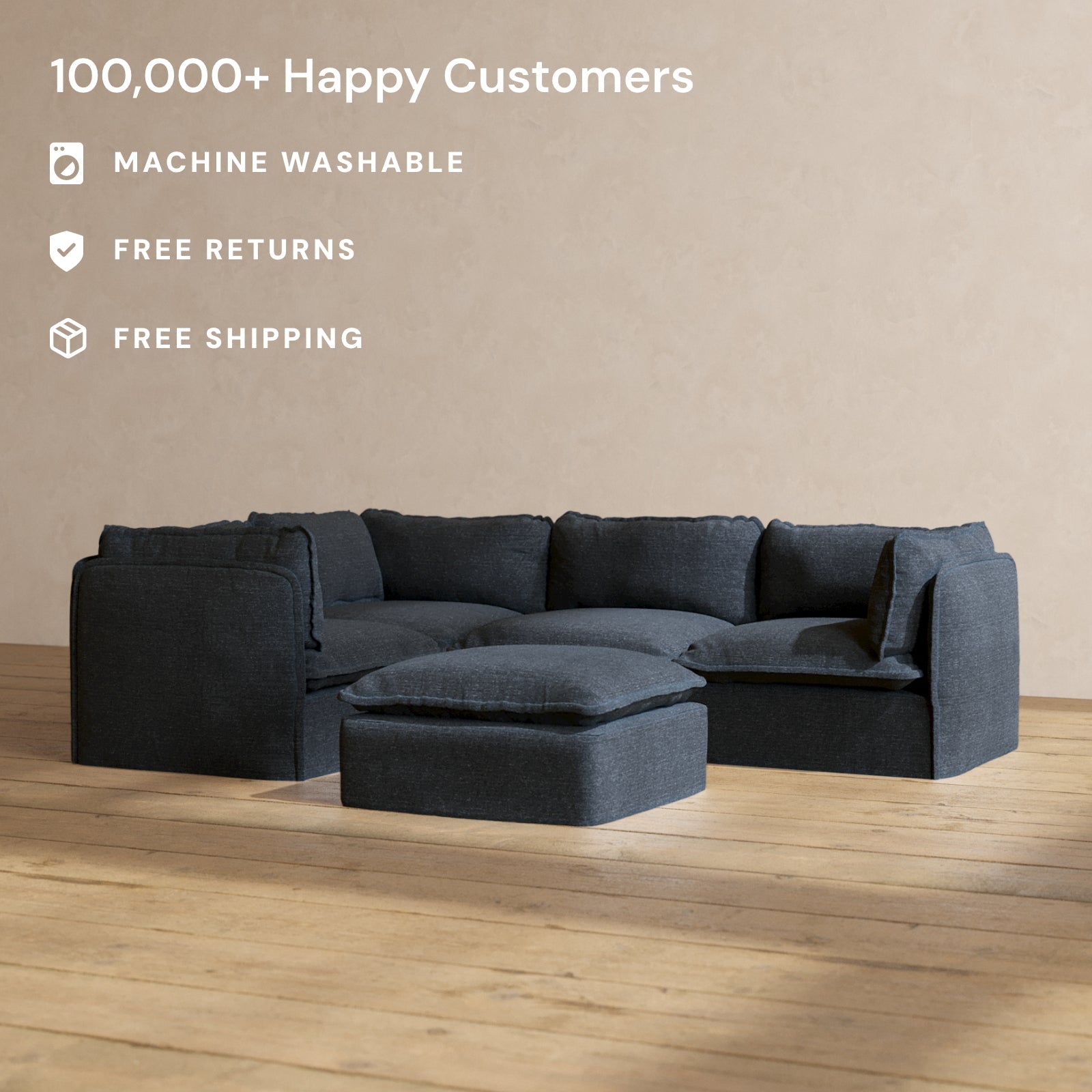 Modular Performance 4-Seater Corner Sectional Sofa with Ottoman in Indigo Blue | Premium Comfort Fabric | Perfect for Living Room, Family Room & Home Theater Relaxation