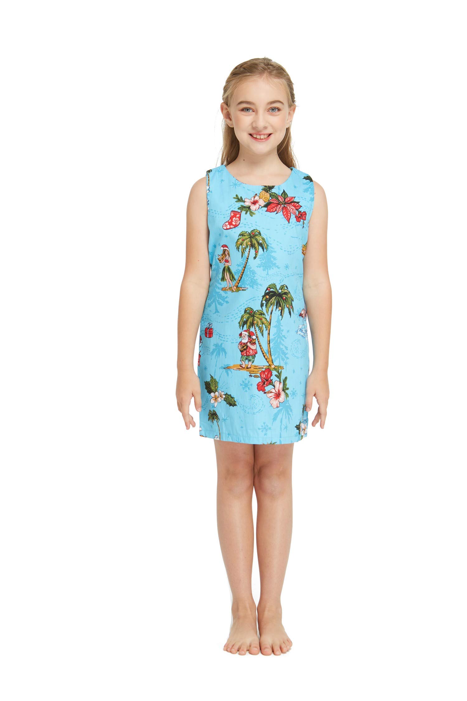 Hawaiian Matching Mother and Daughter Outfit - Christmas Floral Shirt & Tank Dress Set for Family Photos, Beach Vacations, and Holiday Parties
